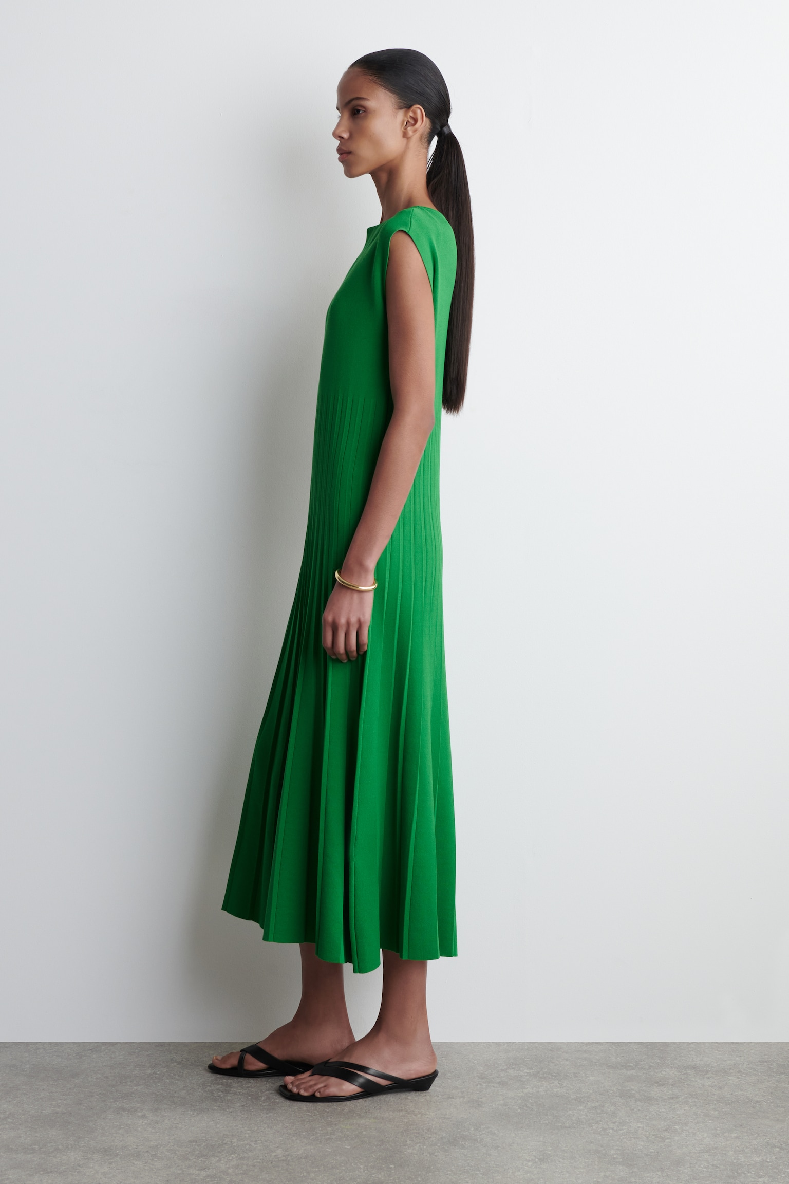 ROBE LONGUE PLISSÉE EN MAILLE - VERT/NOIR - 3
