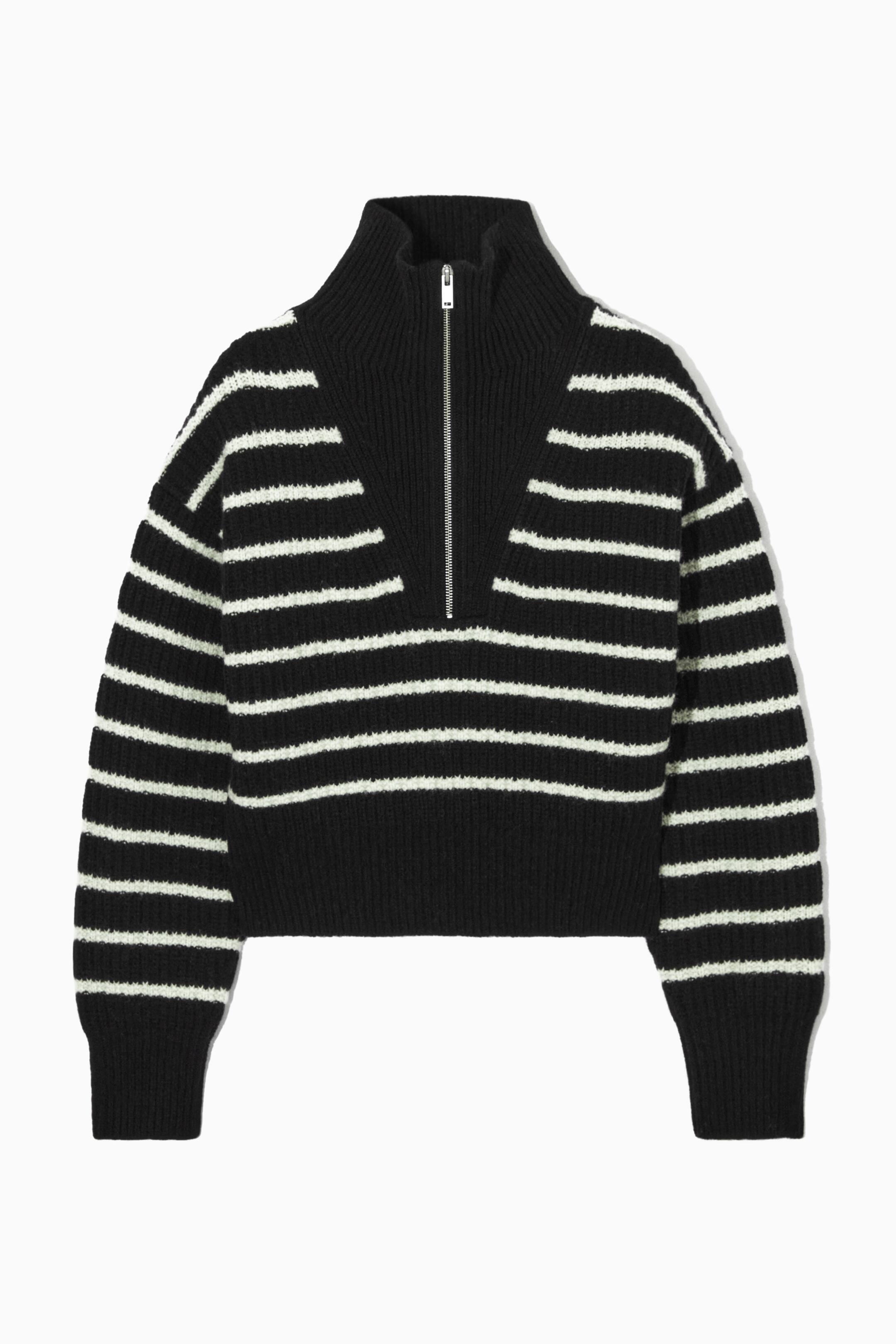 View larger image: HALF-ZIP FUNNEL-NECK WOOL JUMPER - BLACK / WHITE / STRIPED - Ladies | H&M GB 1
