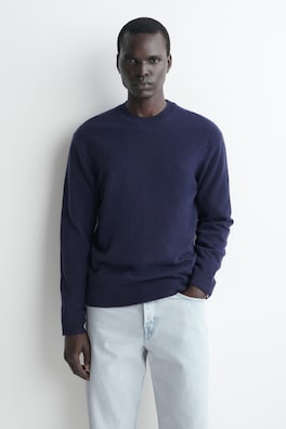 PURE CASHMERE CREW-NECK SWEATER — MIDNIGHT BLUE 1
