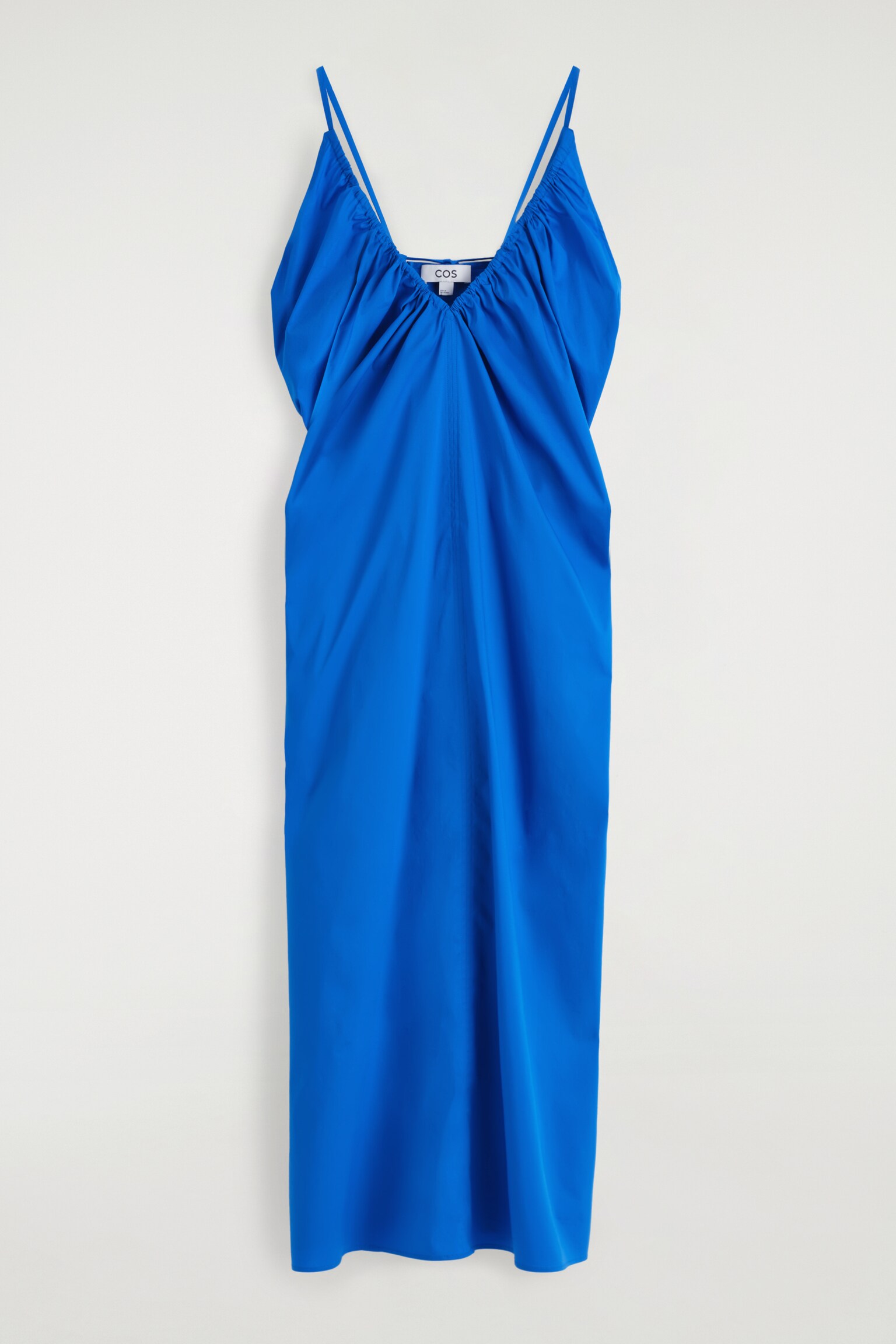 VESTIDO LARGO FRUNCIDO CON CUELLO DE PICO - AZUL/MARRÓN OSCURO - 2