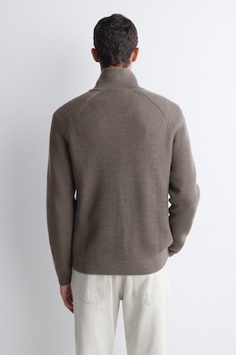 RIBBED WOOL HALF-ZIP SWEATER — BROWN 4
