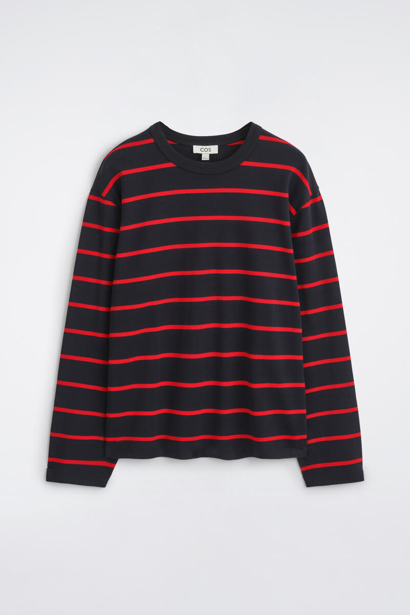 Relaxed Jersey Interlock Long-Sleeved T-Shirt in Navy