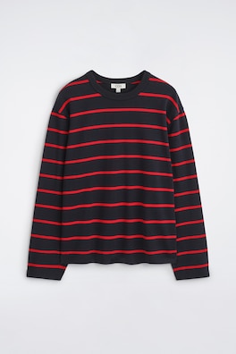RELAXED JERSEY INTERLOCK LONG-SLEEVED T-SHIRT — NAVY / RED / STRIPED 7