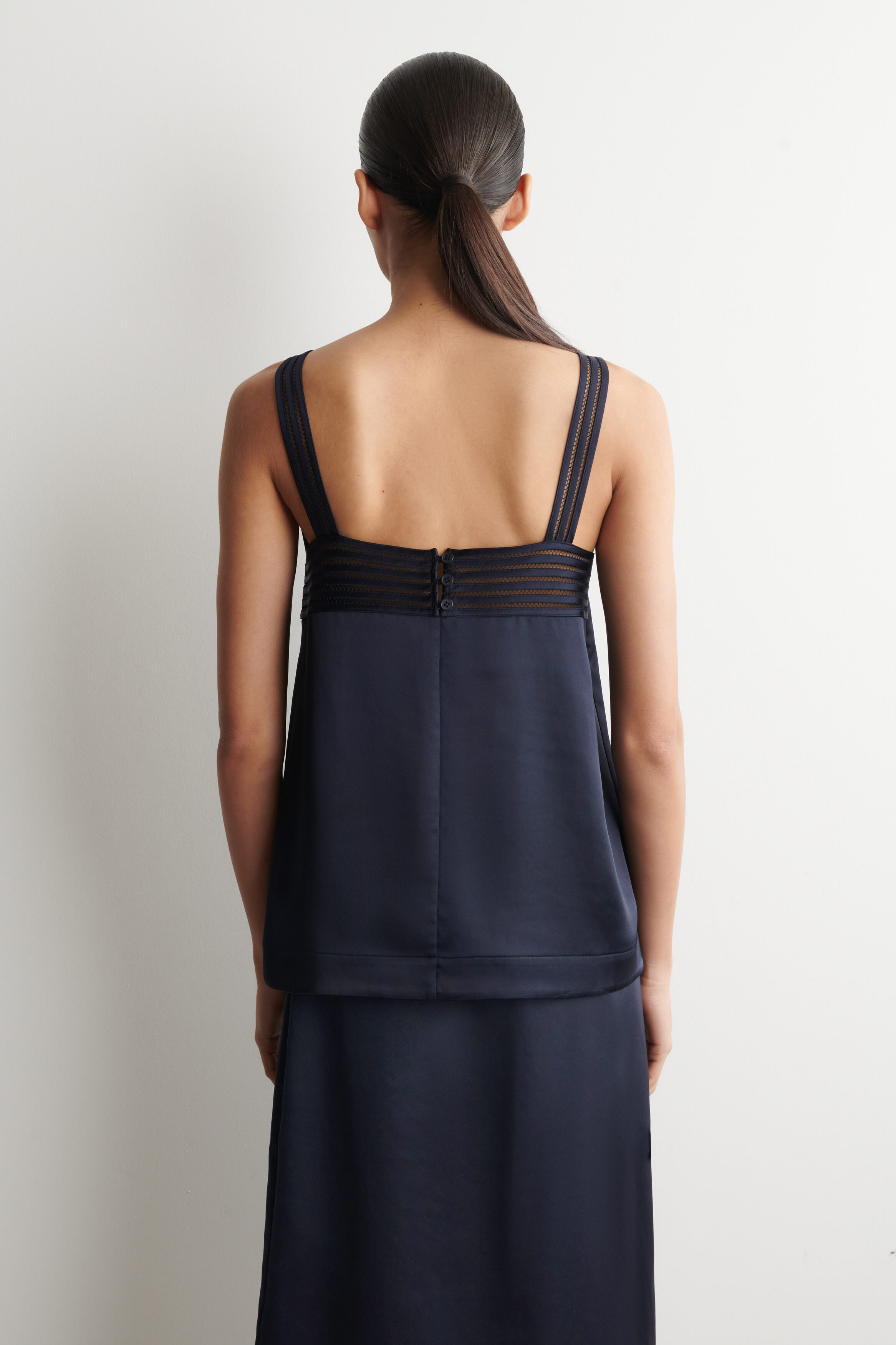 OPEN-STITCH SATIN CAMI TOP - NAVY | COS CA