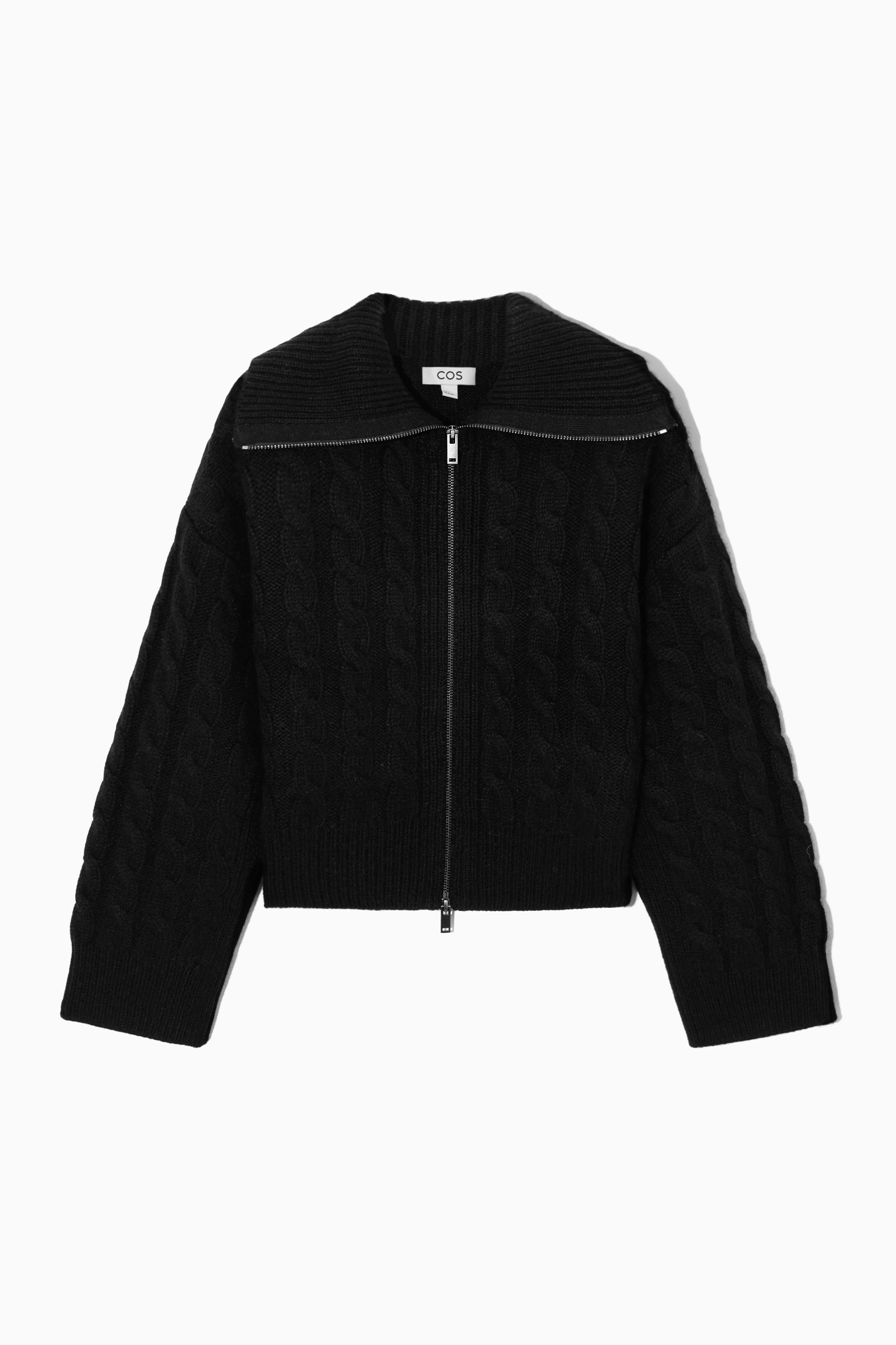 CABLE-KNIT WOOL ZIP-UP JACKET - BLACK | COS