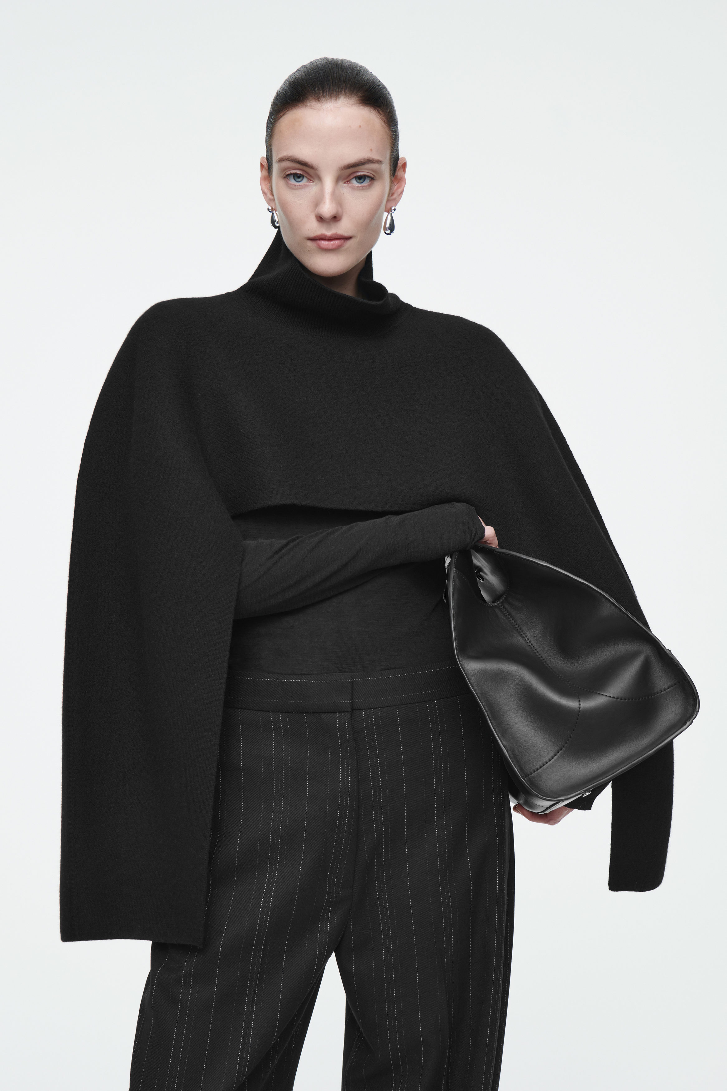 CROPPED BOILED-WOOL HYBRID CAPE - BLACK | COS