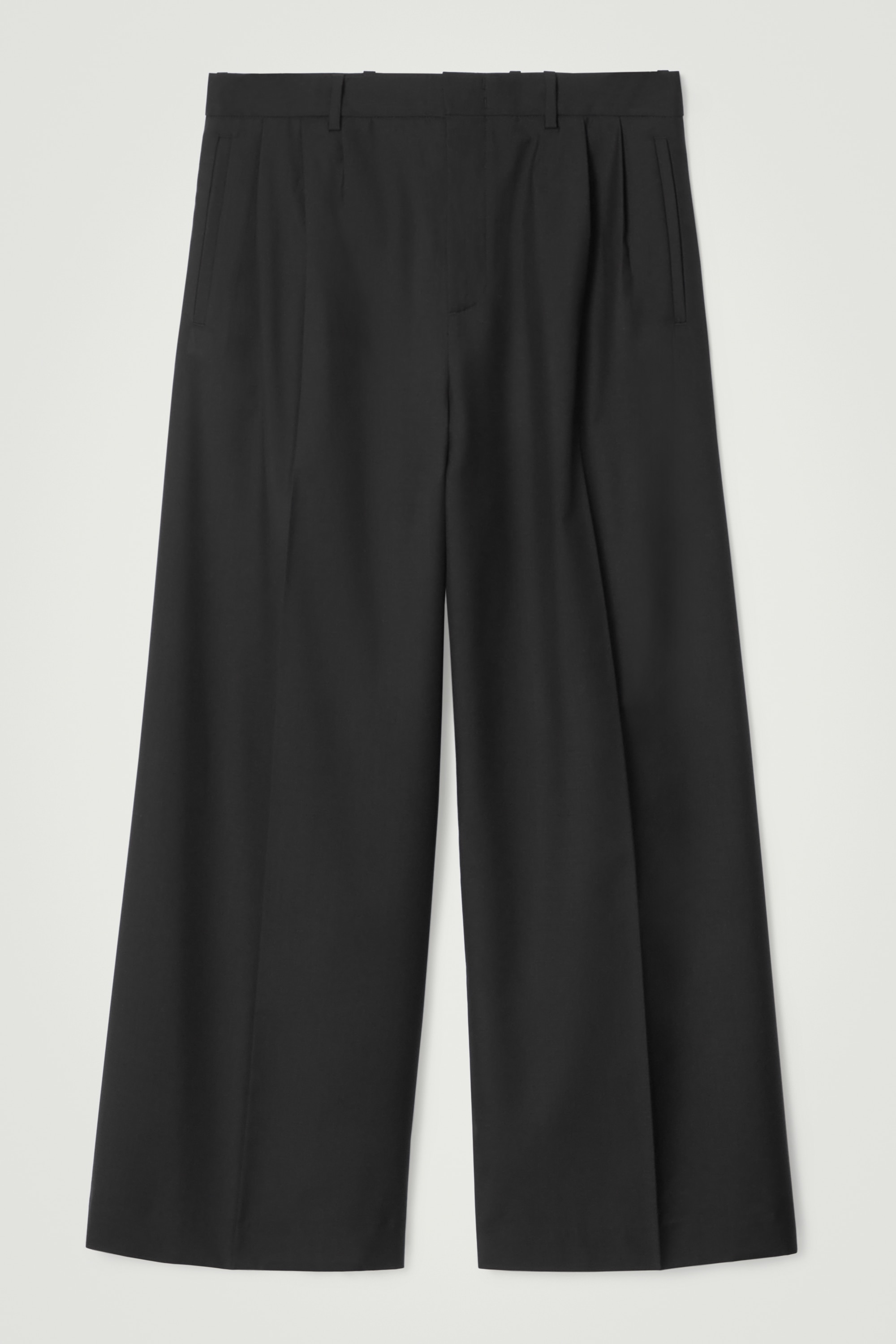 PLEATED WOOL WIDE-LEG TROUSERS - BLACK/DARK BROWN