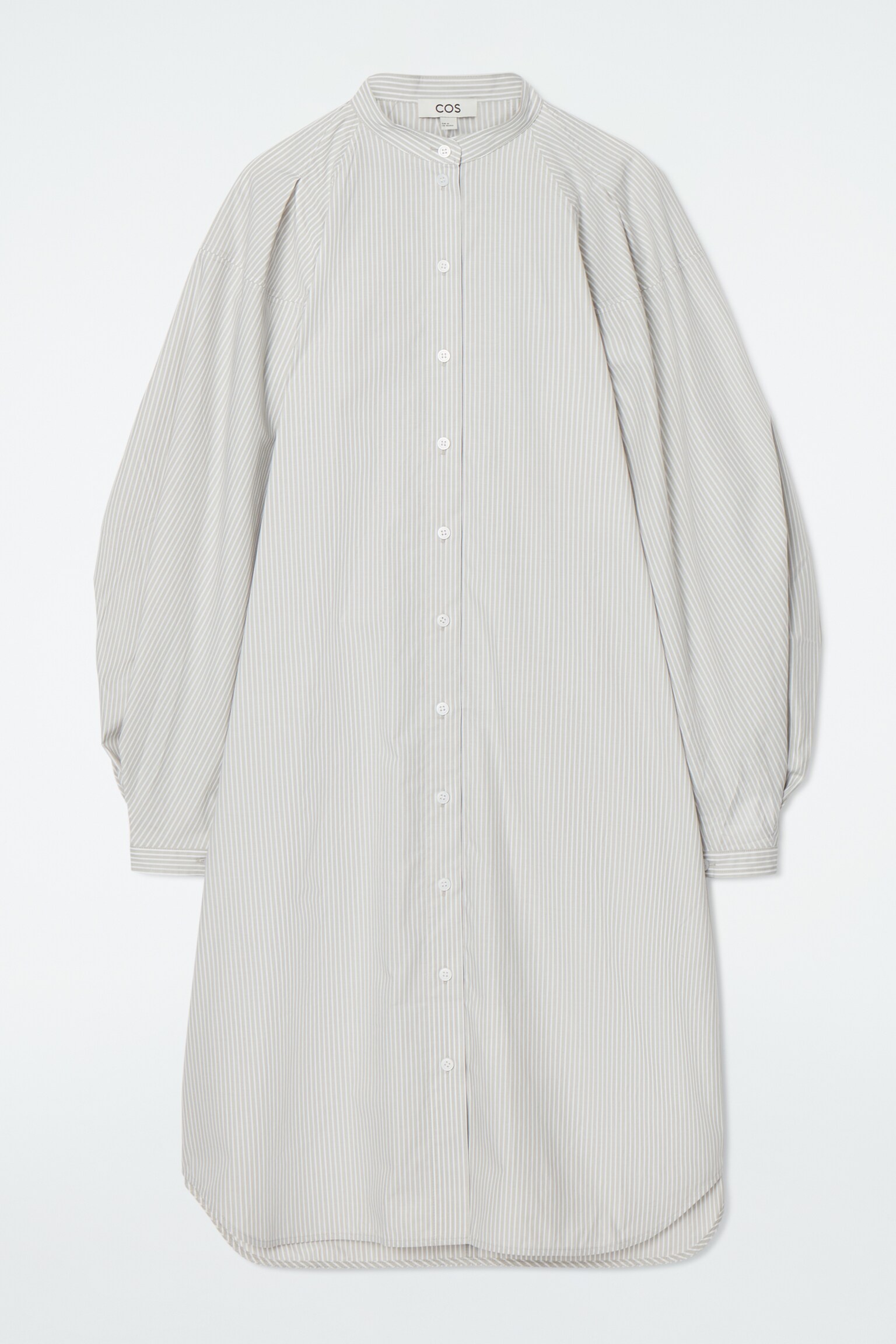 GRANDAD-COLLAR MIDI SHIRT DRESS - BEIGE / STRIPED/WHITE