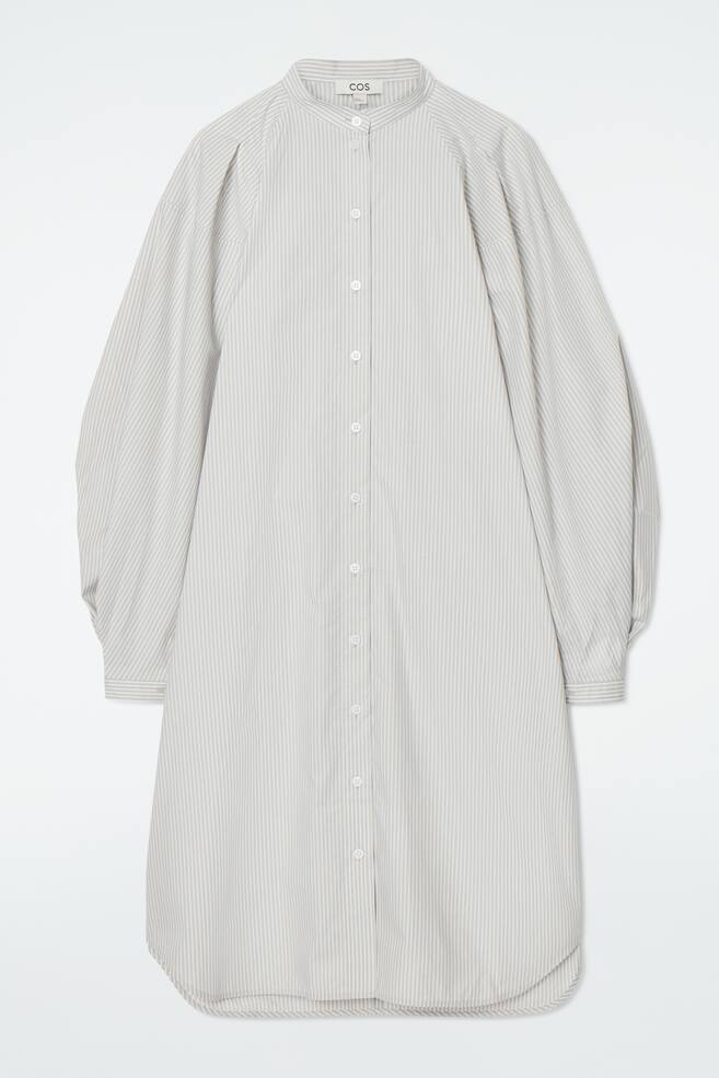 GRANDAD-COLLAR MIDI SHIRT DRESS - BEIGE / STRIPED - 1