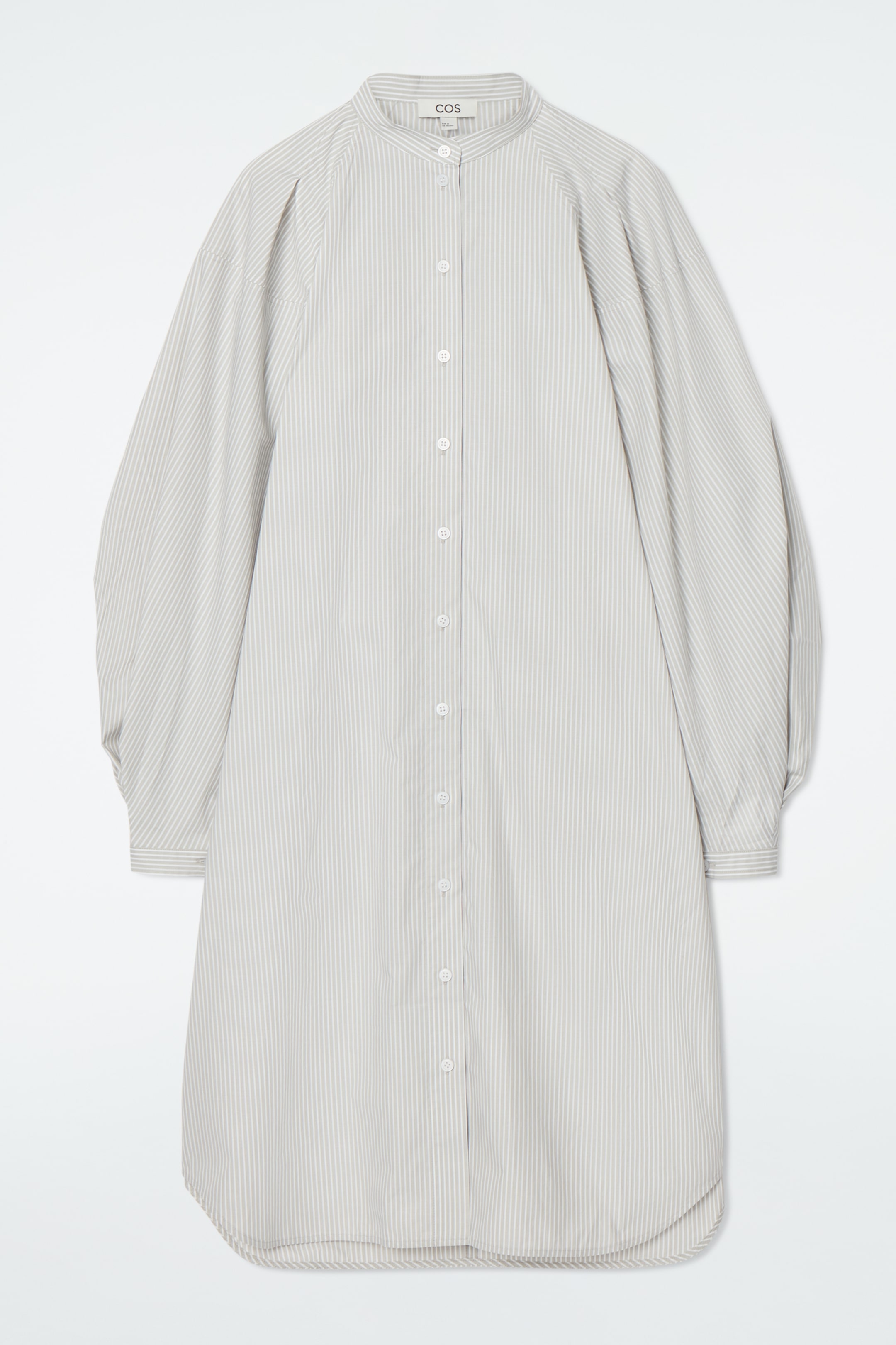 Grösseres Bild ansehen: HEMDBLUSENKLEID IN MIDILÄNGE MIT GRANDAD-KRAGEN - BEIGE/GESTREIFT - DAMEN | H&M CH 1