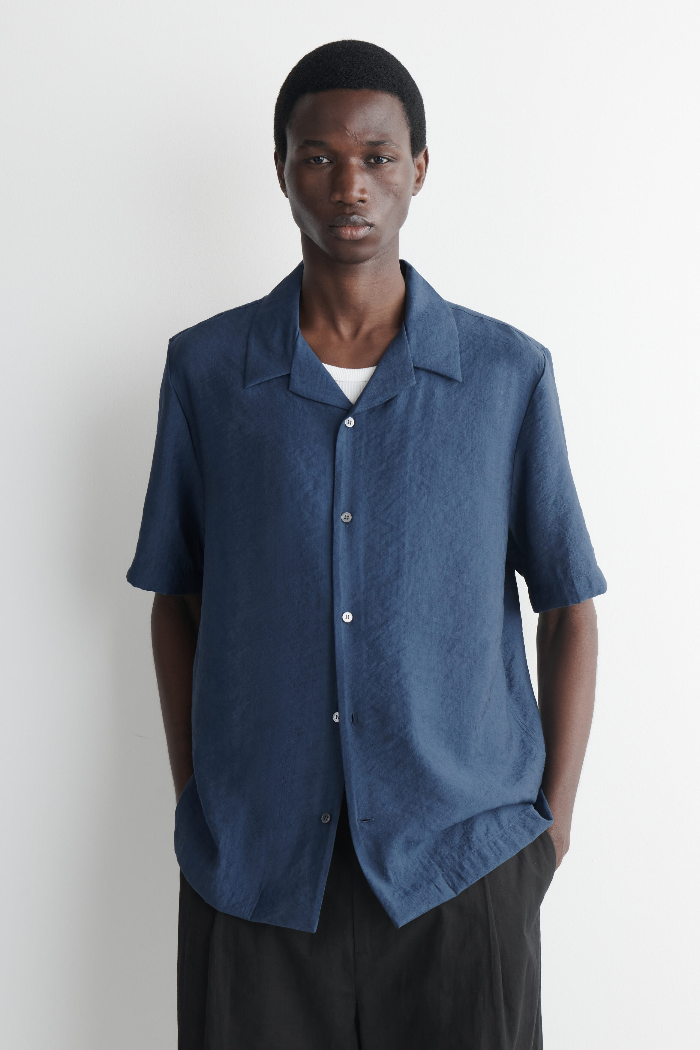 CAMP-COLLAR JACQUARD SHIRT - BLUE | COS US