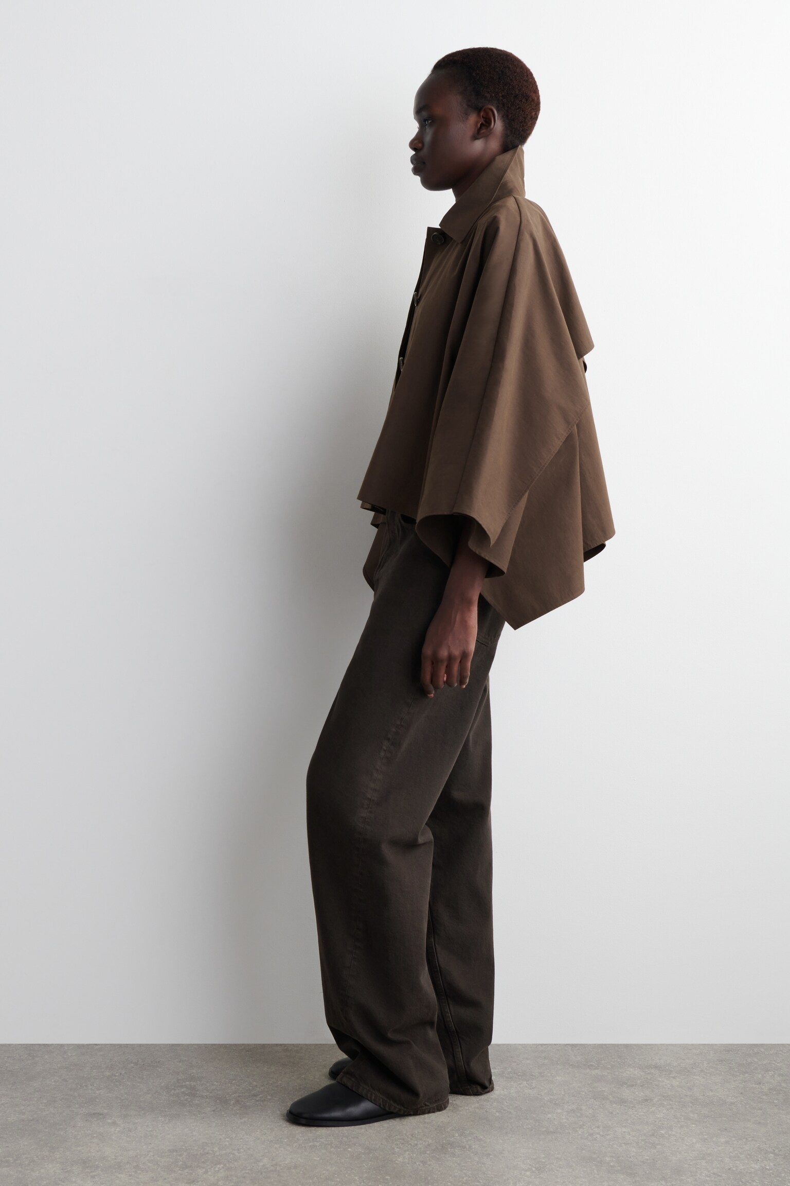 CAPE COURTE FAÇON TRENCH-COAT - BRUN FONCÉ/BEIGE CLAIR - 3
