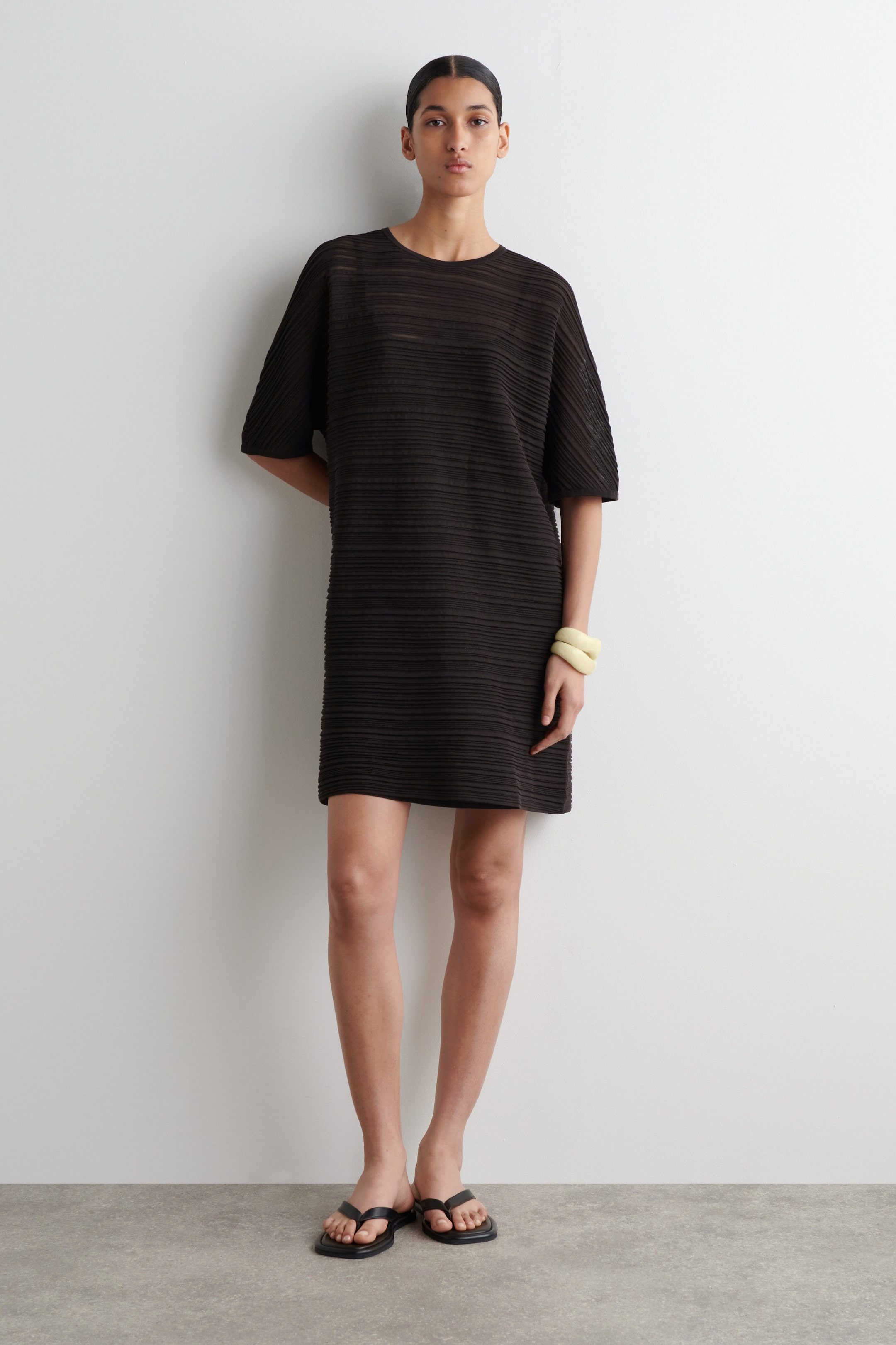 PLEATED KNITTED MINI DRESS