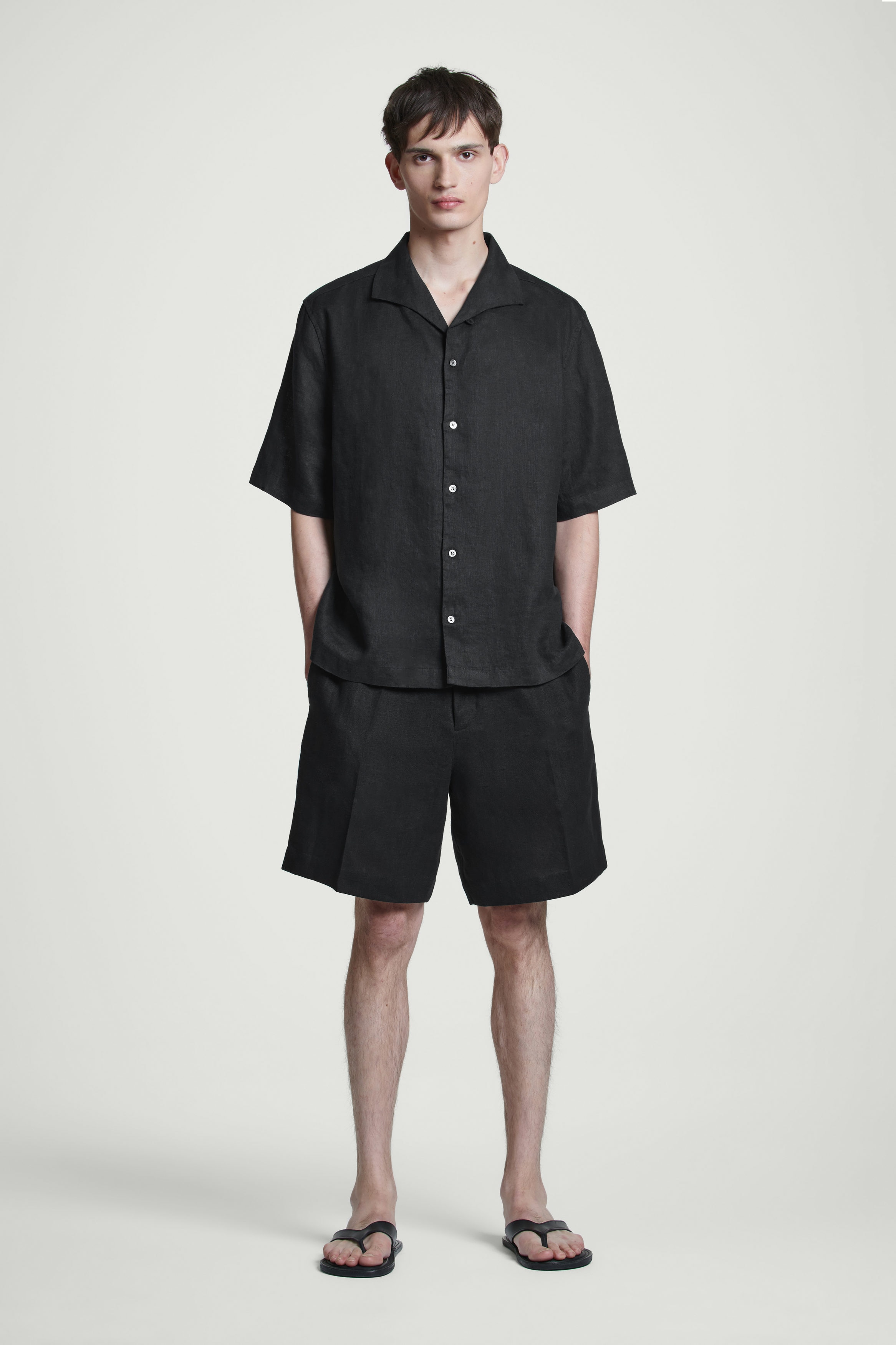 ELASTICATED LINEN SHORTS - BLACK | COS