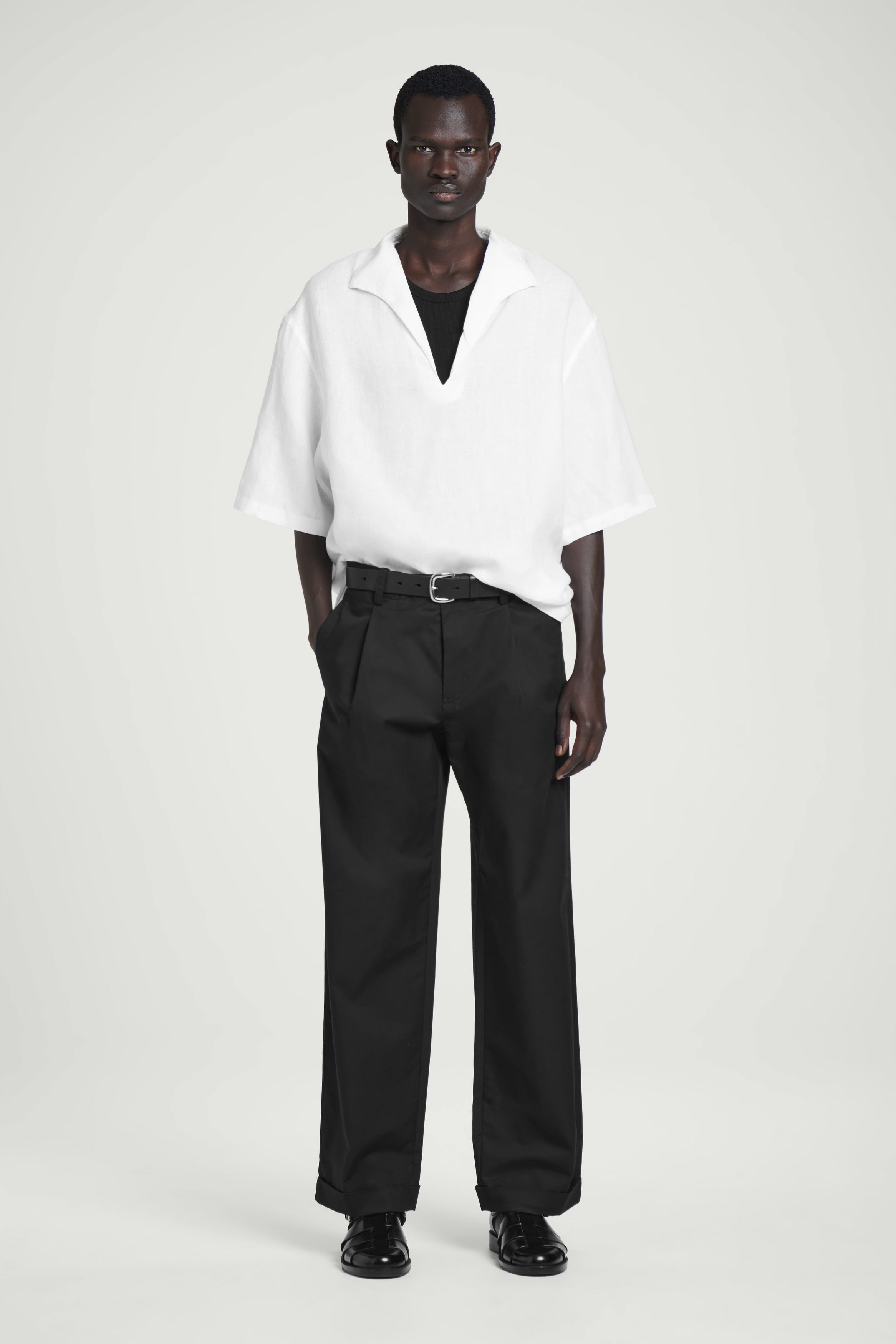 OPEN-COLLAR LINEN SHIRT - WHITE | COS