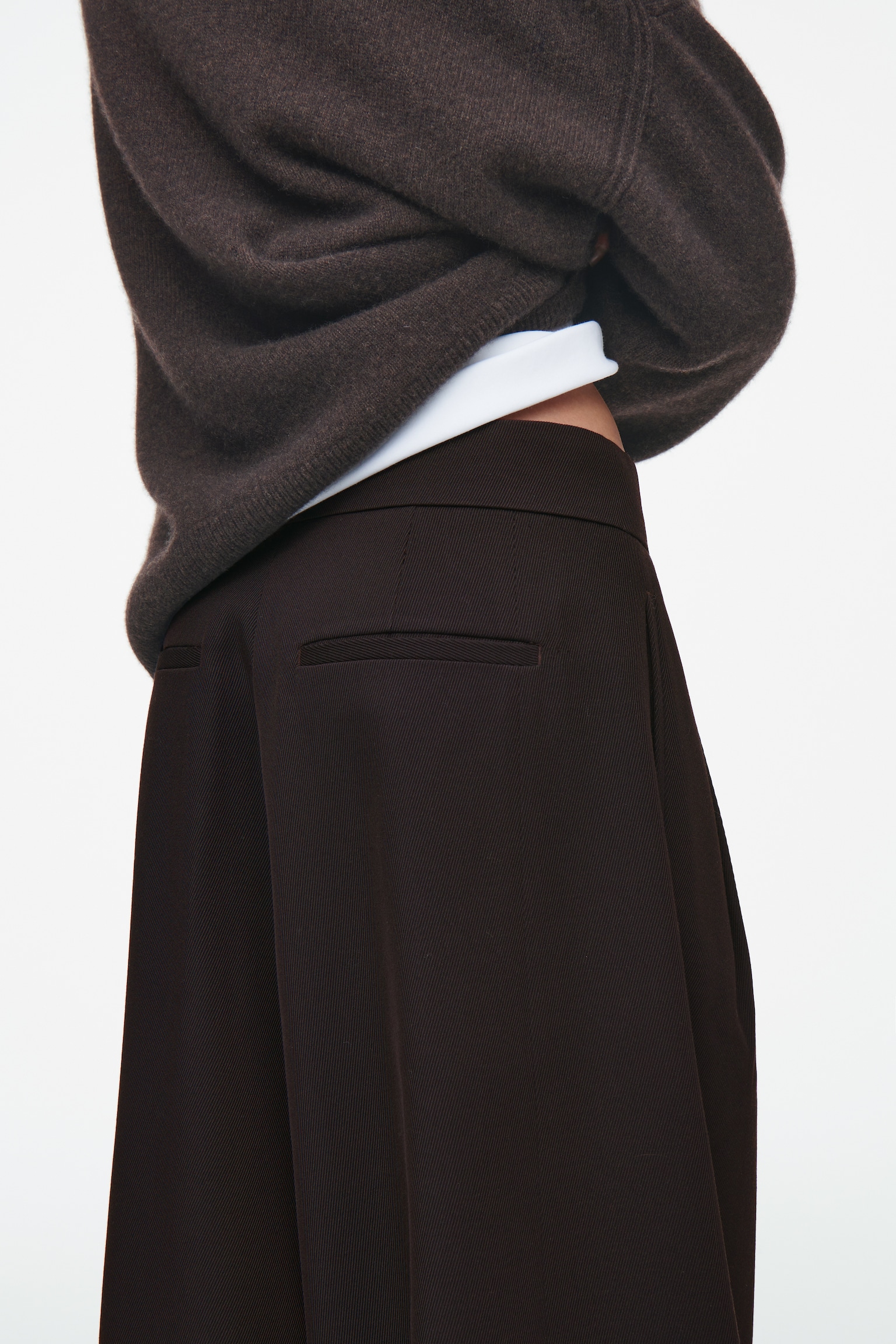 RELAXED WOOL-BLEND WIDE-LEG TROUSERS - DARK BROWN/BLACK/BURGUNDY/DARK GREEN - 3