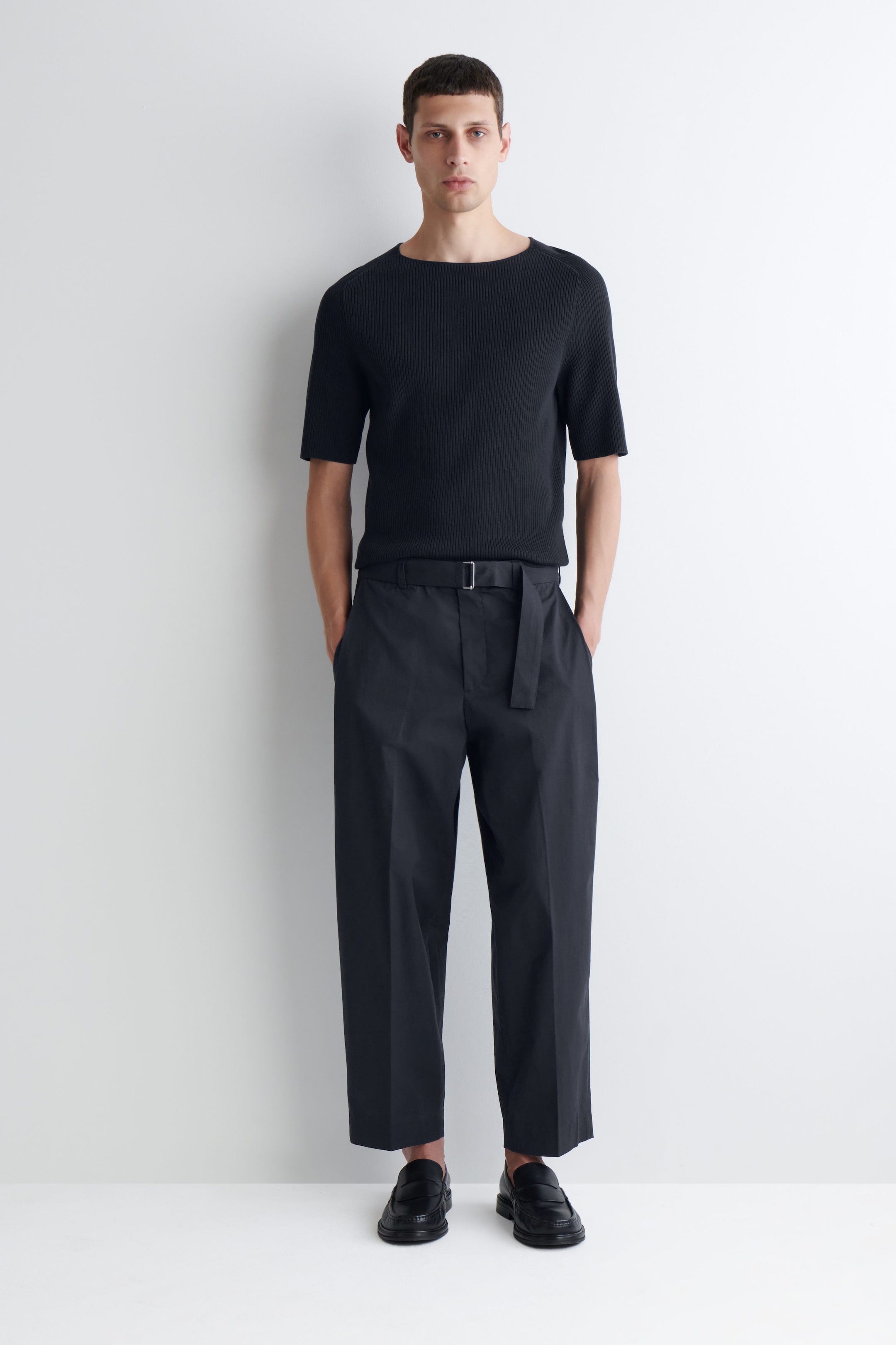 RIBBED-KNIT BOAT-NECK T-SHIRT
