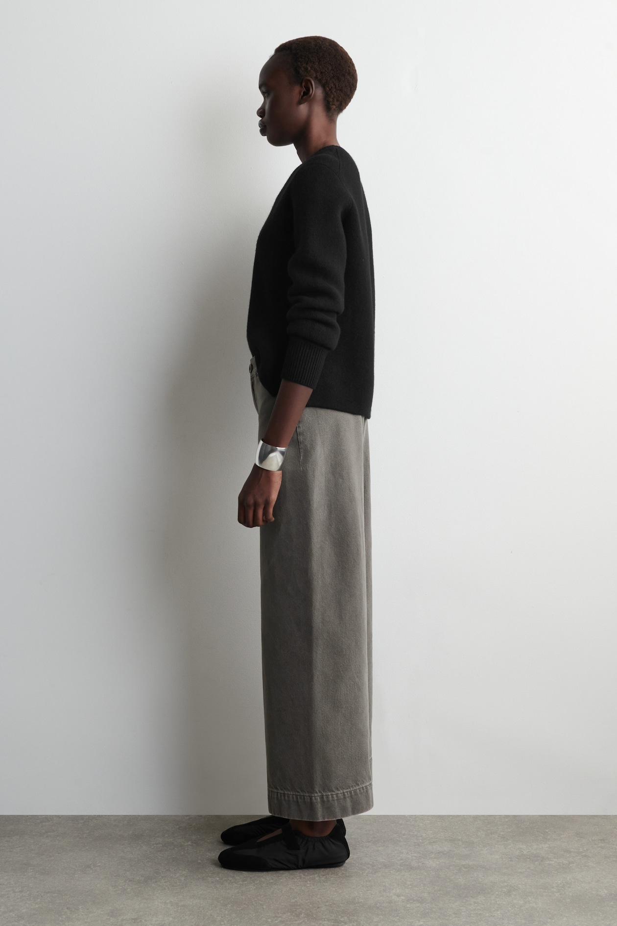CROPPED WIDE-LEG DENIM PANTS — BROWN