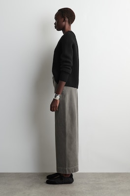CROPPED WIDE-LEG DENIM PANTS — BROWN 3