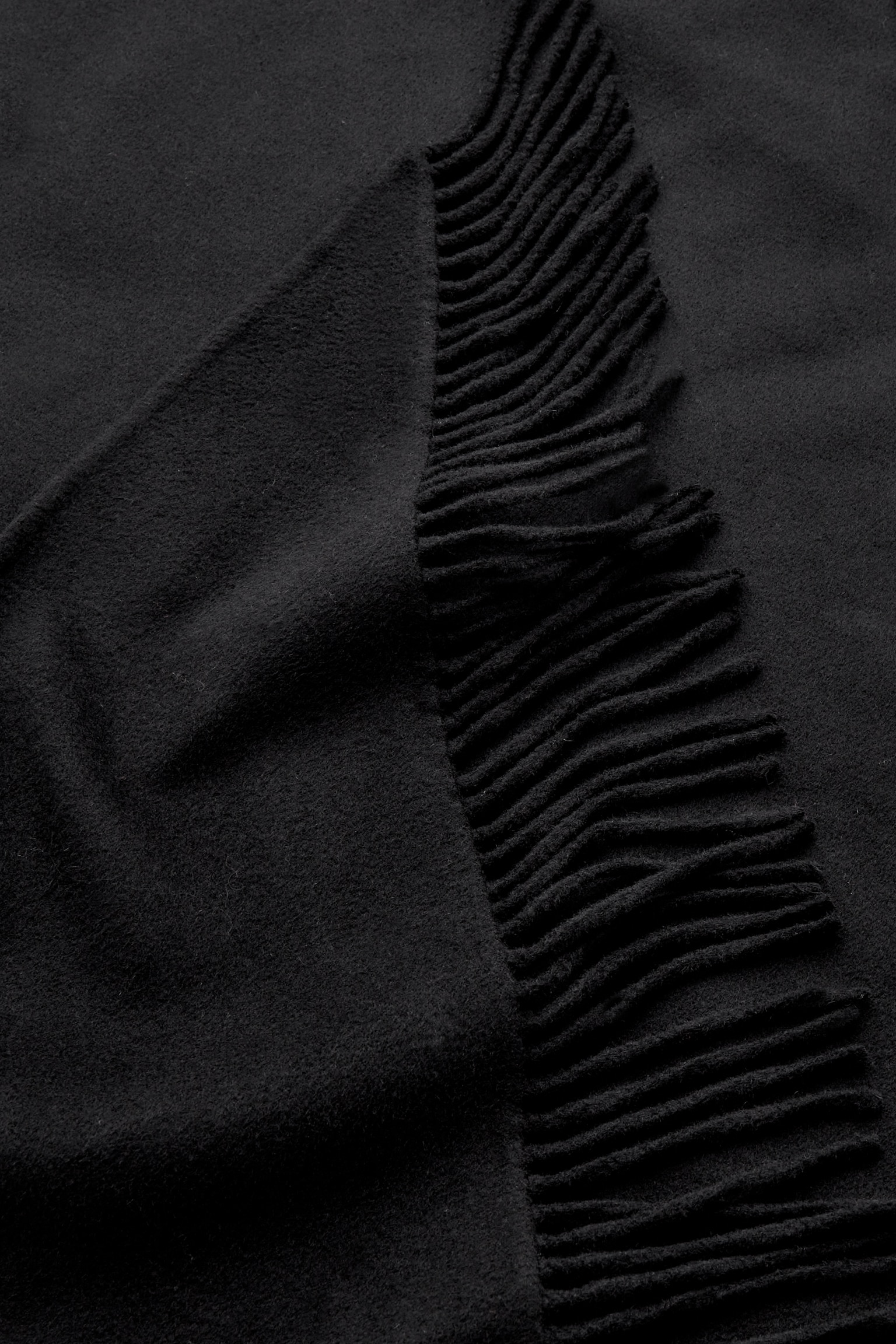FRINGED MERINO WOOL TRIANGLE SCARF - BLACK - 4