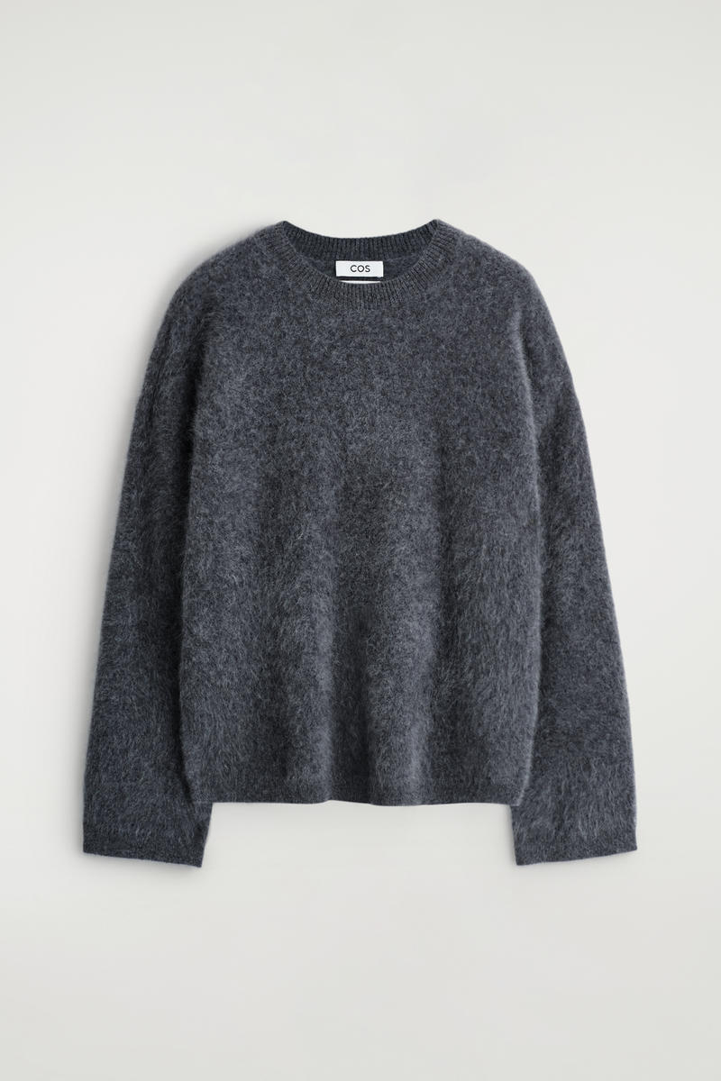 Cos Maglione Girocollo In Cashmere Spazzolato In Blue