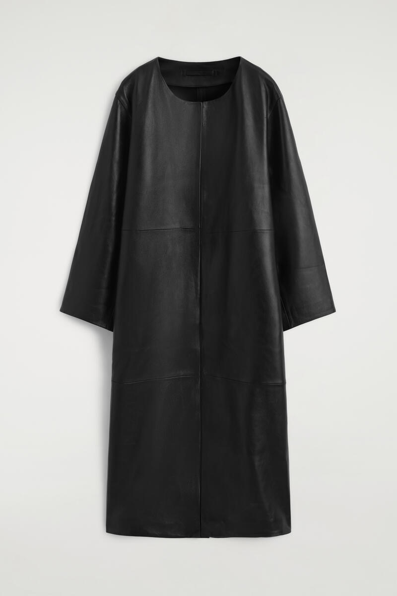 Panelled Leather Long Coat