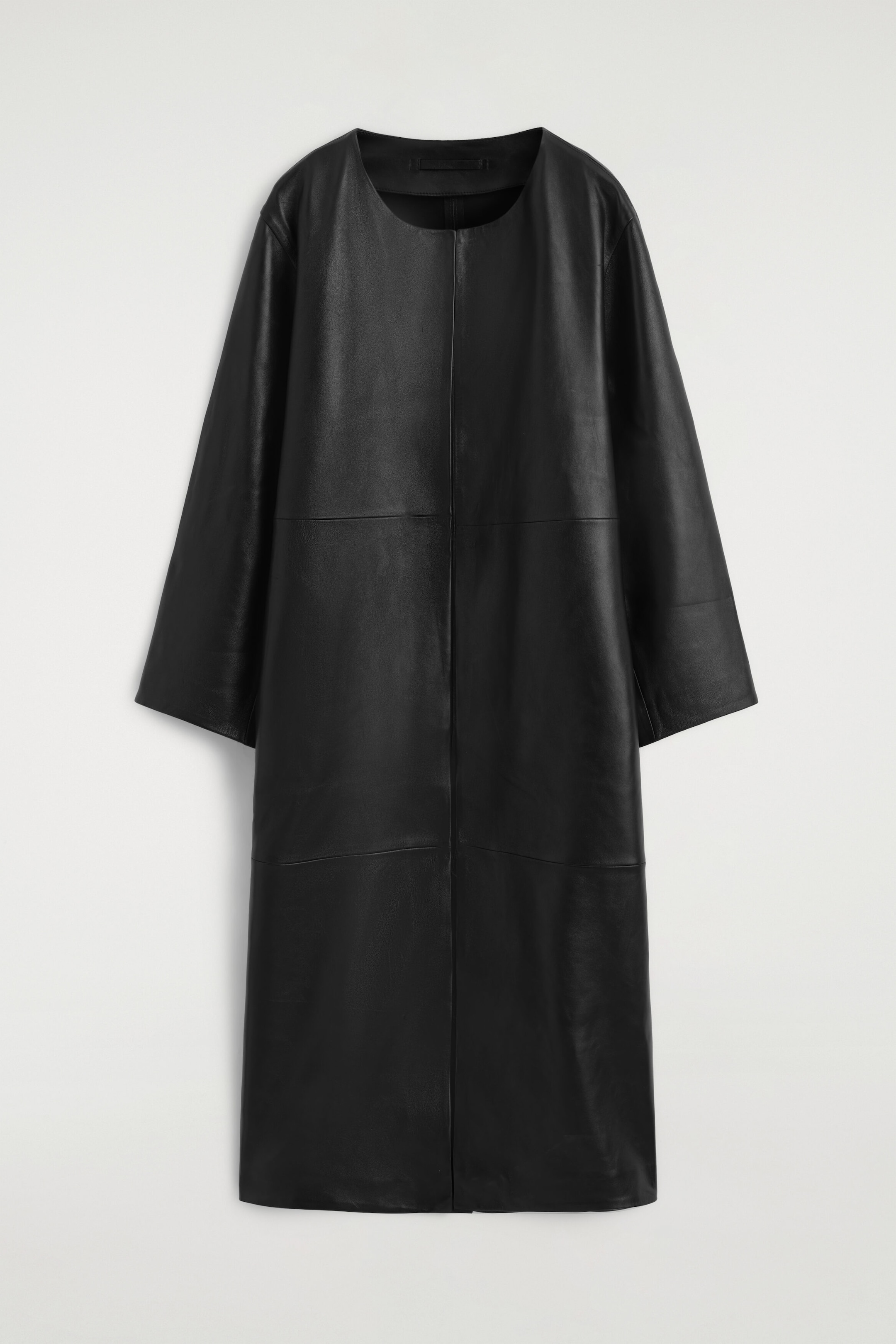 Manteau long en cuir à panneaux