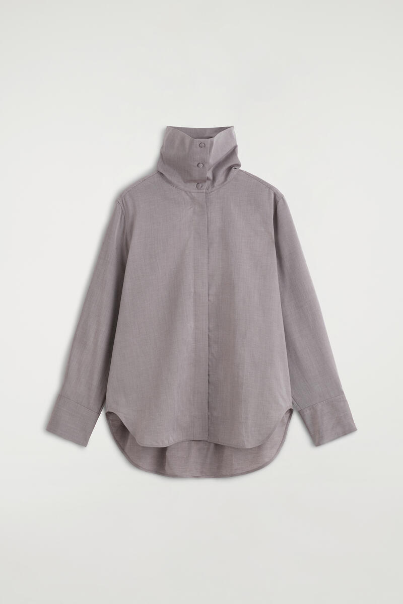 Funnel-Neck Lyocell-Cotton Shirt