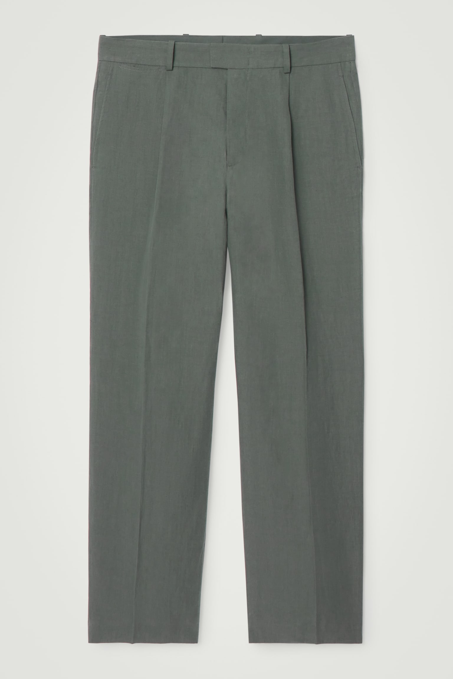 PLEATED LINEN STRAIGHT-LEG TROUSERS - GREEN/BLACK/LIGHT BEIGE