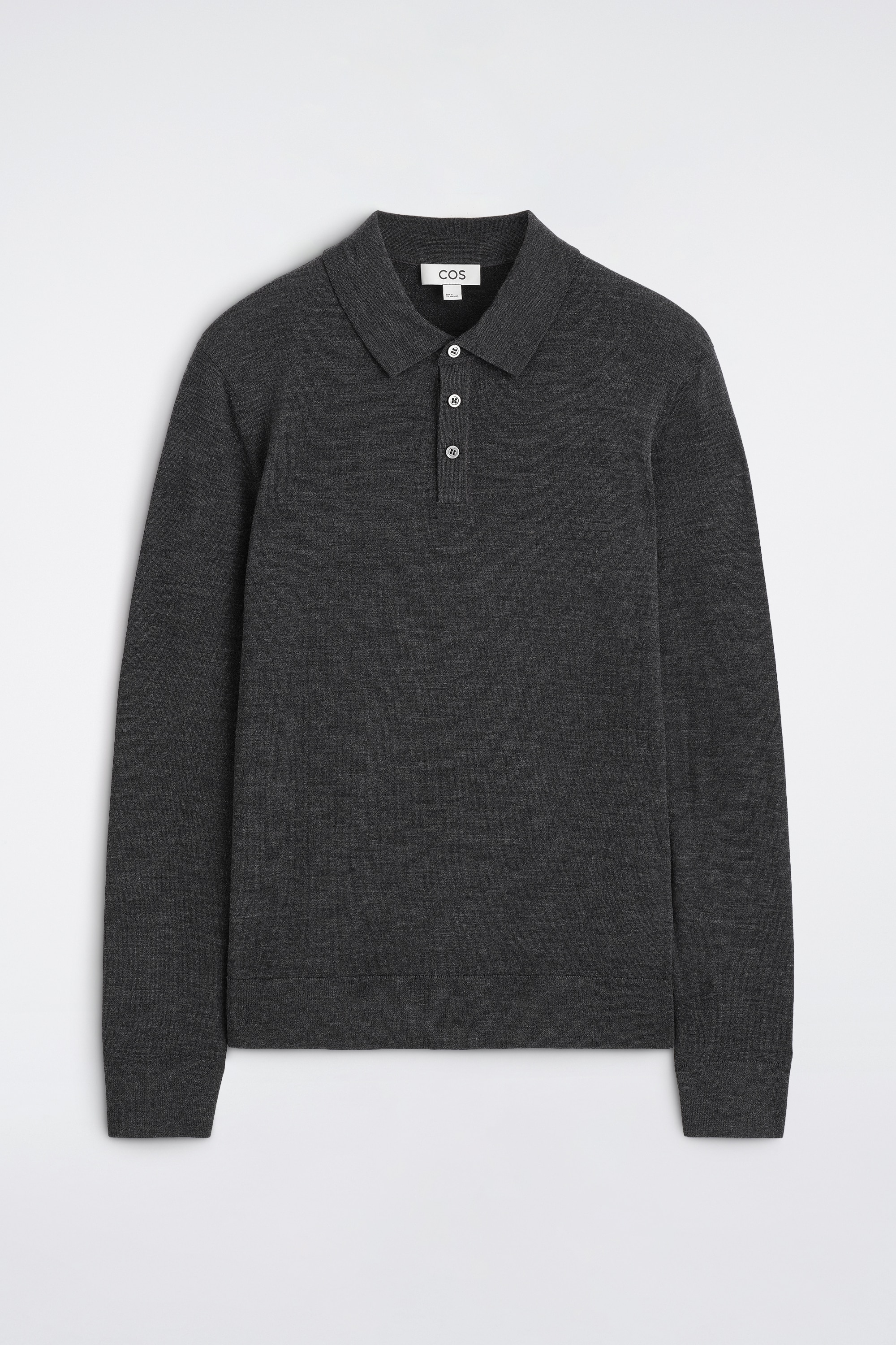 SLIM MERINO WOOL POLO SHIRT - CHARCOAL MÉLANGE/BROWN MÉLANGE
