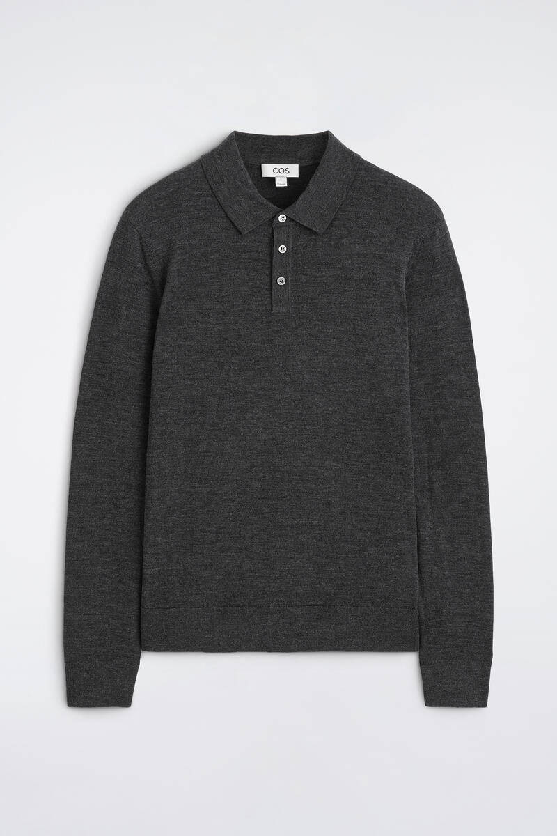 Slim Merino Wool Polo Shirt in Gray