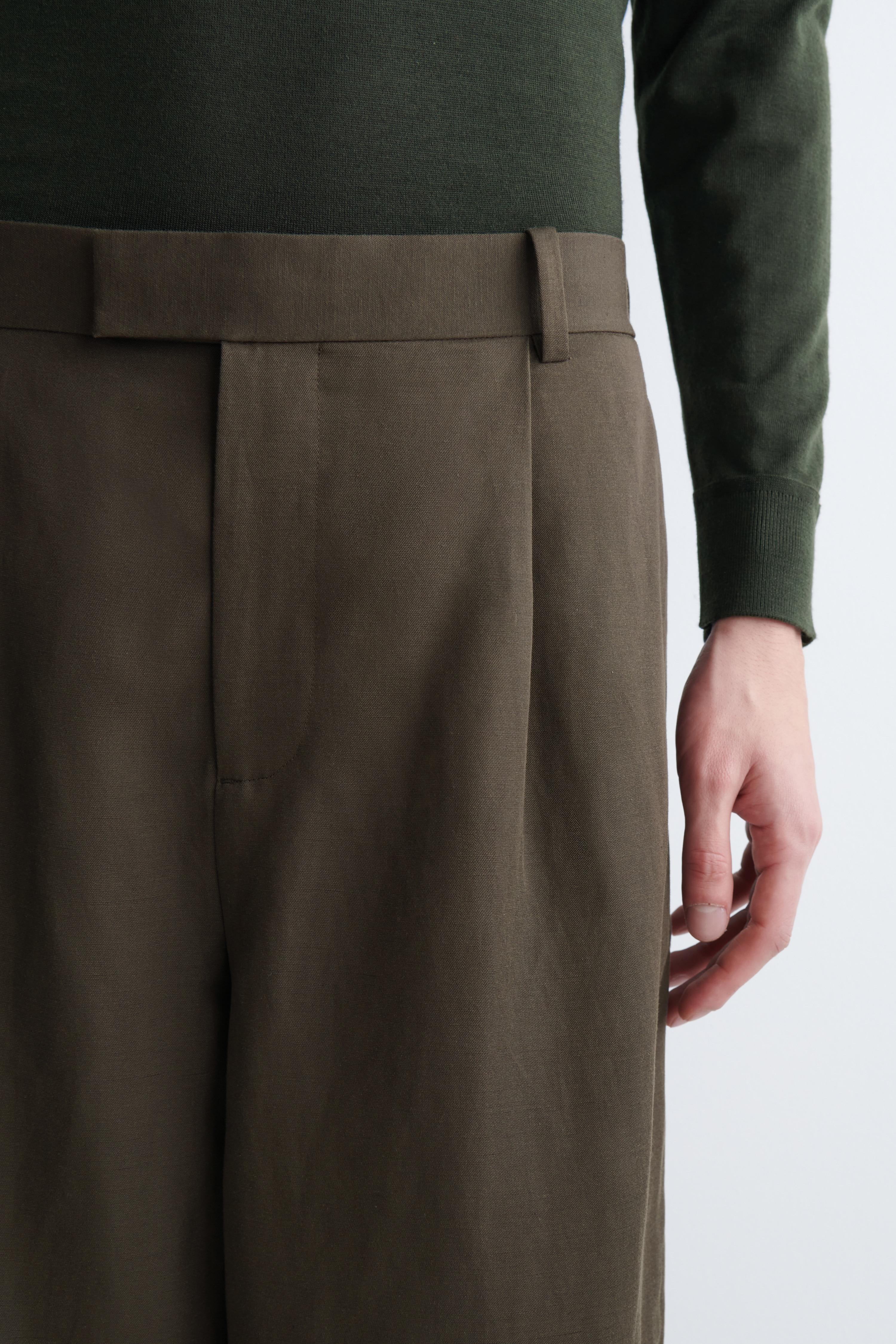 LINEN-BLEND RELAXED-FIT WIDE-LEG TROUSERS