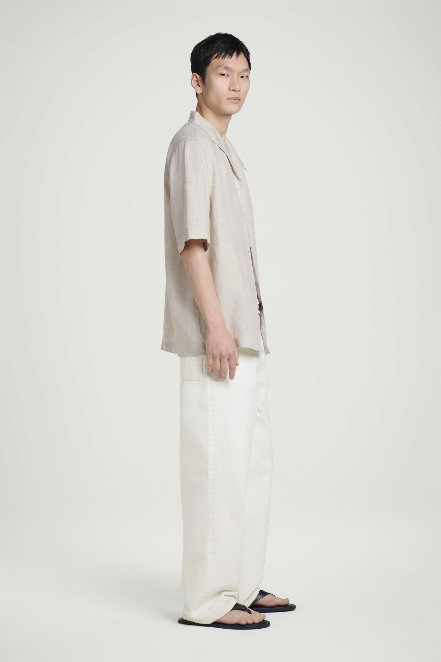 CHEMISE À MANCHES COURTES EN LIN - BEIGE / NON TEINT/NOIR/BLANC/BLANC / BLEU / IMPRIMÉ - 3