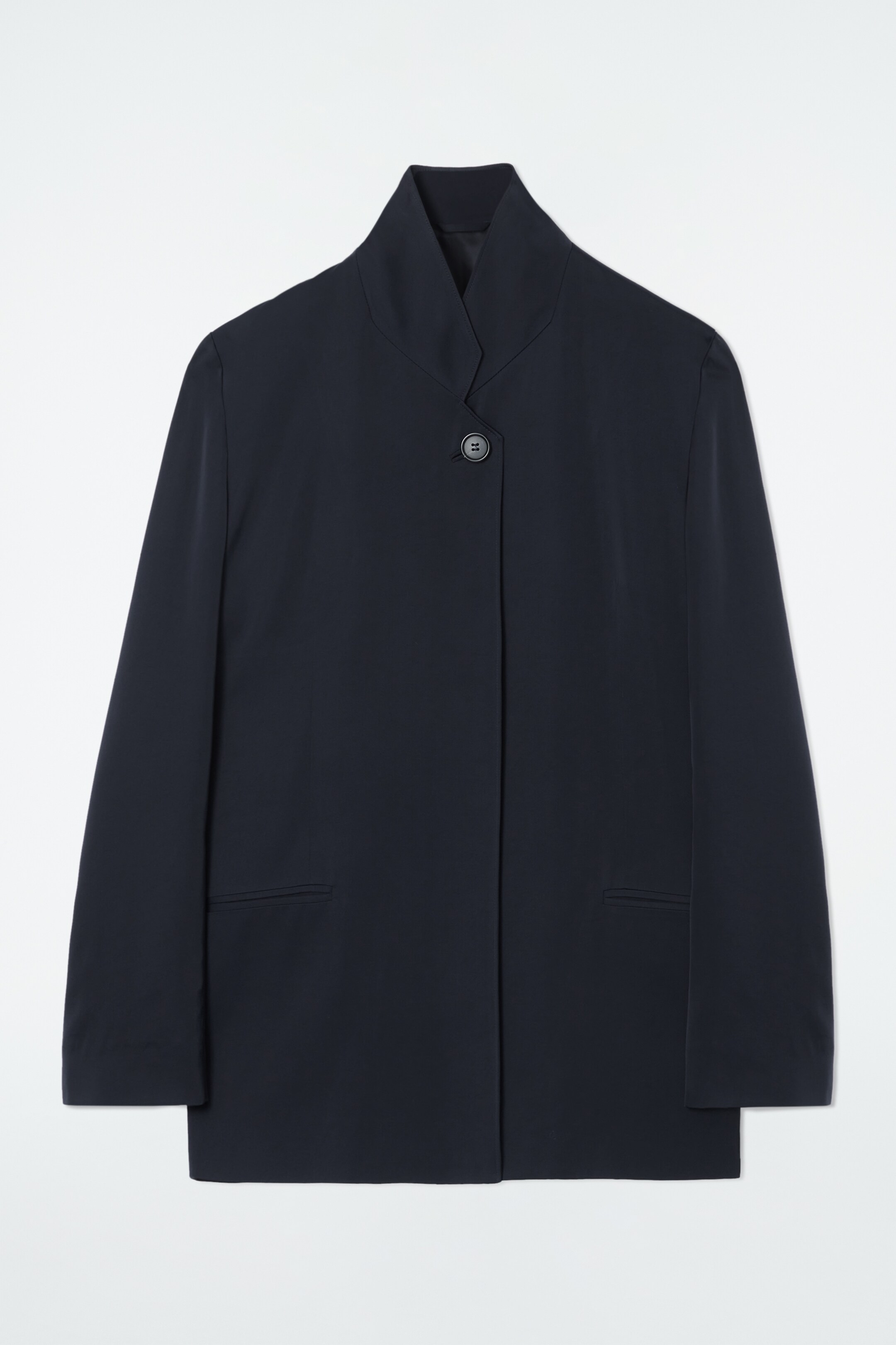 Ingrandisci l'immagine: STAND-COLLAR SATIN TUXEDO BLAZER - NAVY - DONNA | H&M CH 1