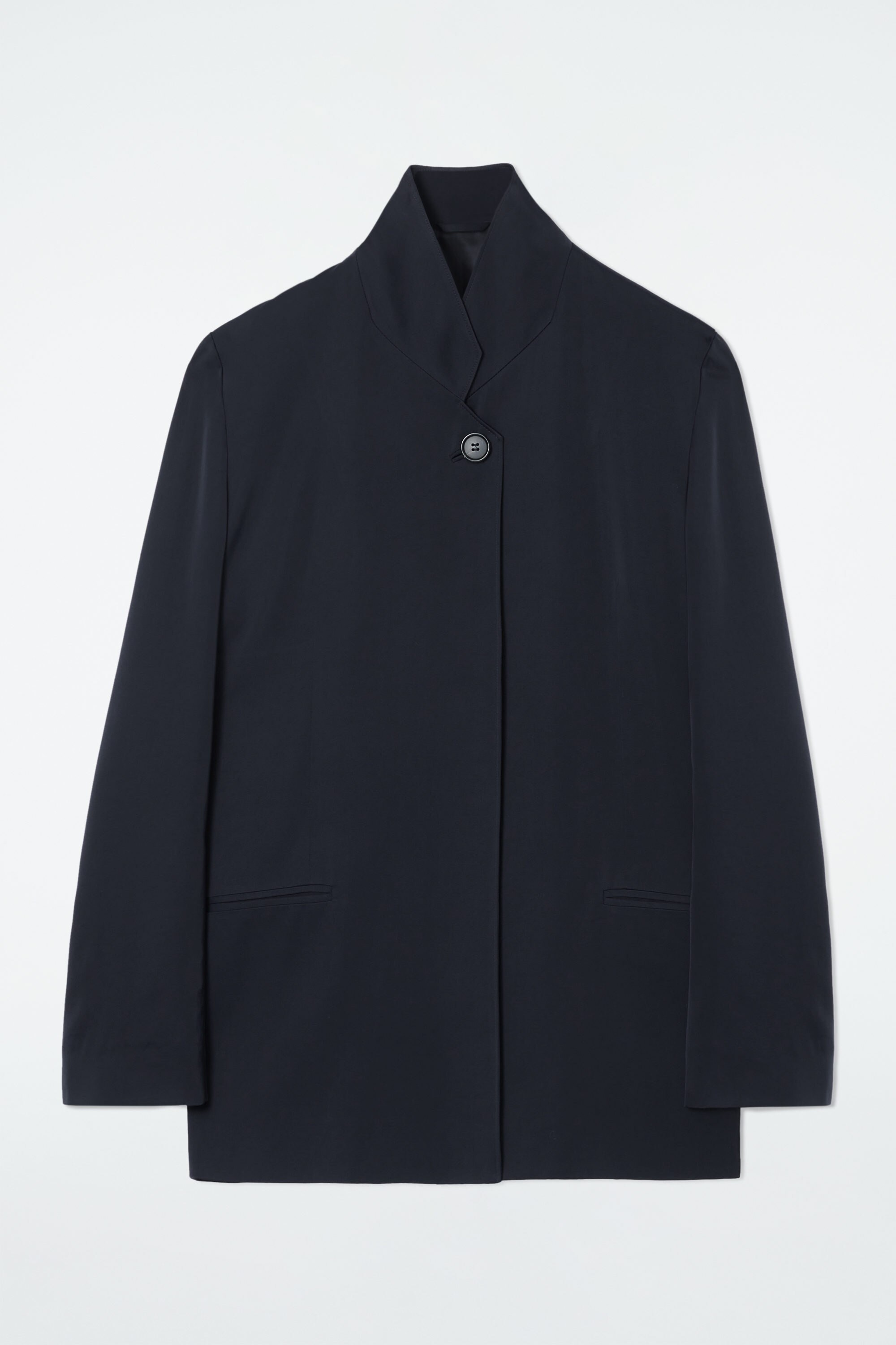 STAND-COLLAR SATIN TUXEDO BLAZER - NAVY | COS