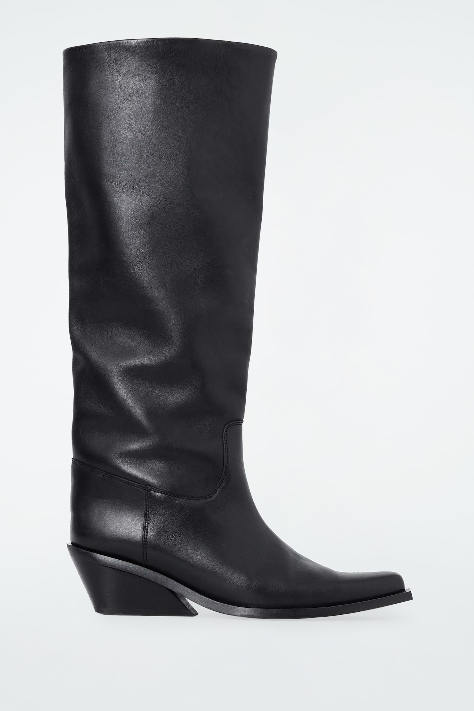 KNEE-HIGH LEATHER COWBOY BOOTS - BLACK