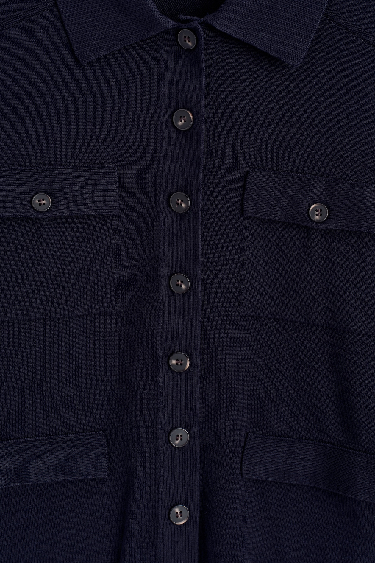 POCKET-DETAIL KNITTED COTTON CARDIGAN — NAVY