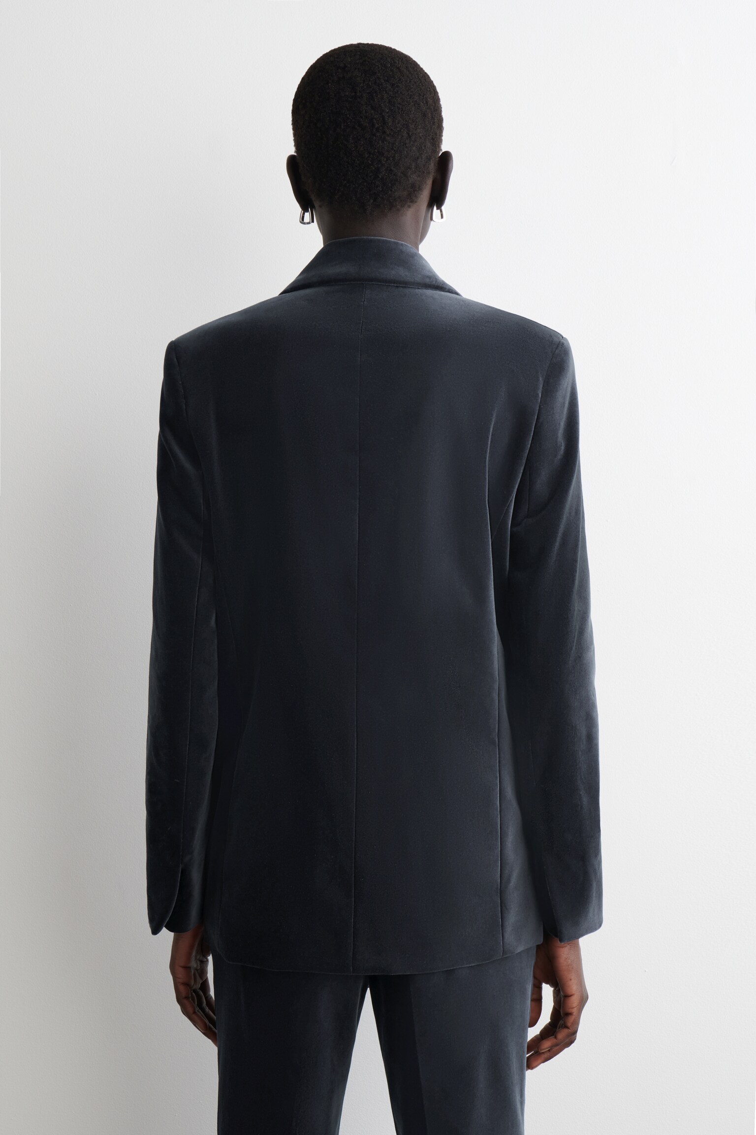 VELVET DOUBLE-BREASTED BLAZER - NAVY - 4