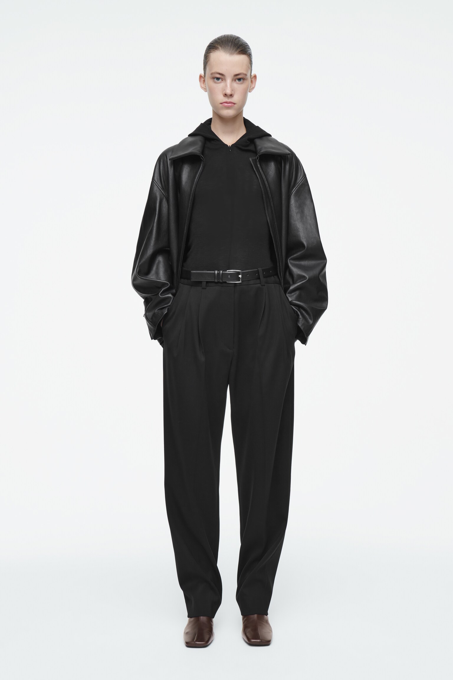 SLIM TAILORED WOOL-BLEND TROUSERS - BLACK