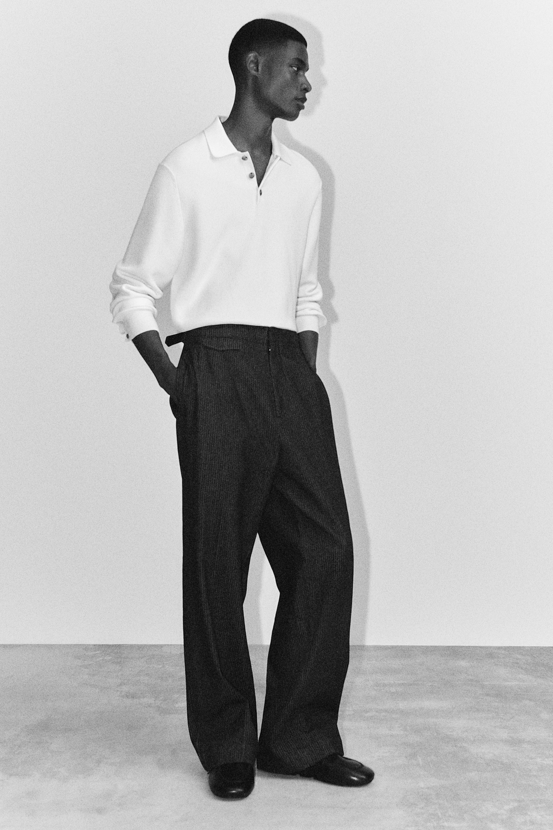 PINSTRIPED DENIM RELAXED-FIT WIDE-LEG TROUSERS