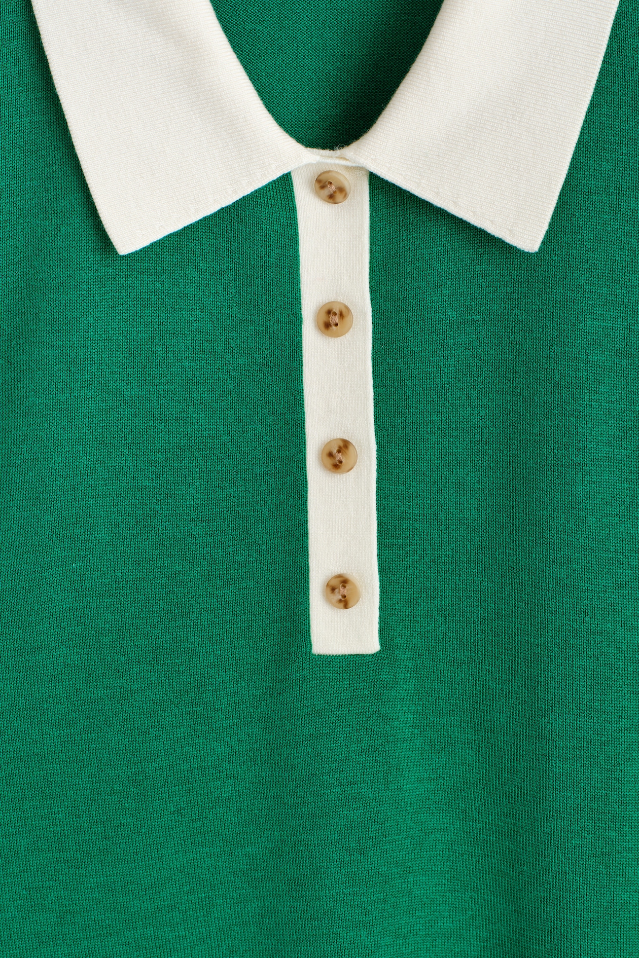 SHRUNKEN WOOL-BLEND POLO SHIRT — GREEN / WHITE