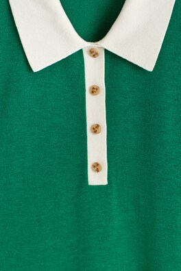SHRUNKEN WOOL-BLEND POLO SHIRT — GREEN / WHITE 6