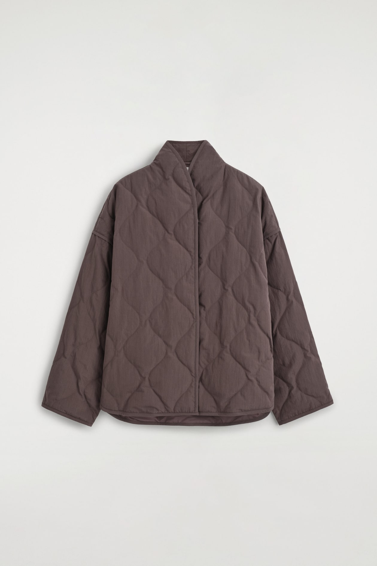 SHAWL-COLLAR QUILTED JACKET — BROWN