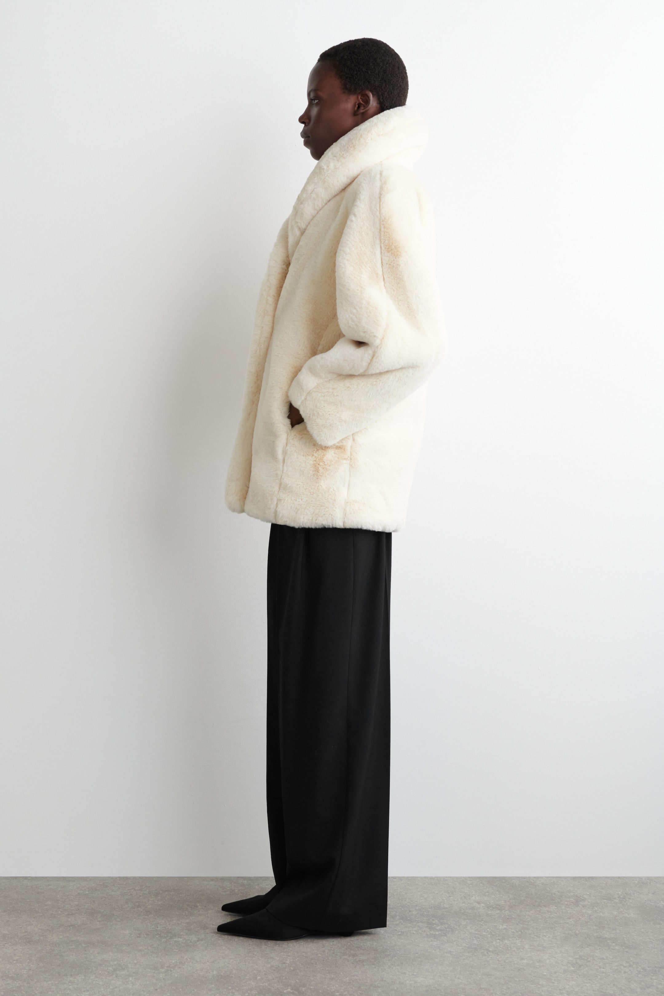 SHAWL-COLLAR FAUX FUR JACKET