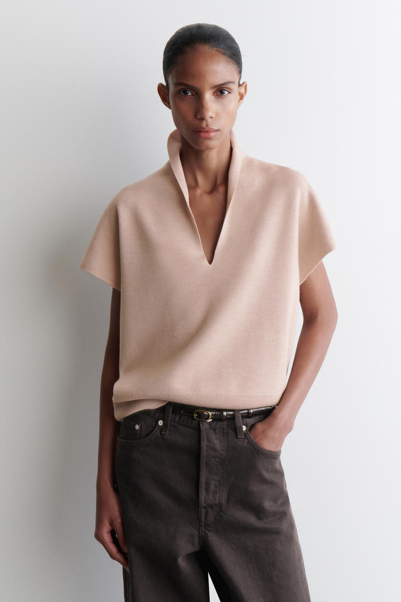 Cos Merino Wool V-neck Vest In Sand
