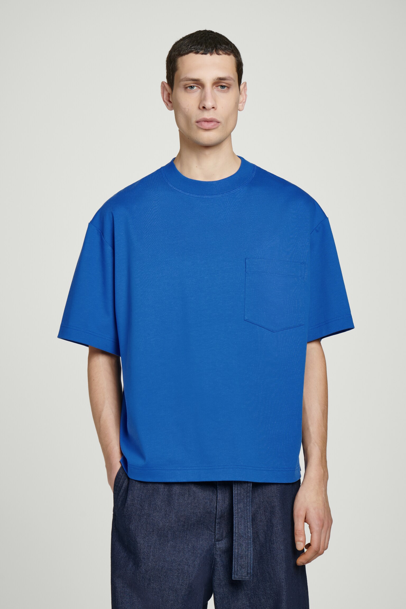 OVERSIZED HEAVYWEIGHT COTTON T-SHIRT - COBALT BLUE/WHITE/BLACK/NAVY / STRIPED/BROWN / STRIPED