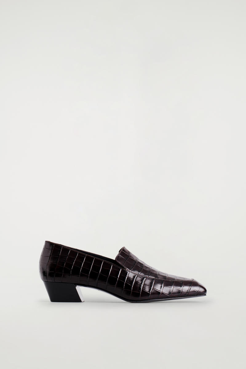 Croc-Effect Leather Heeled Loafers
