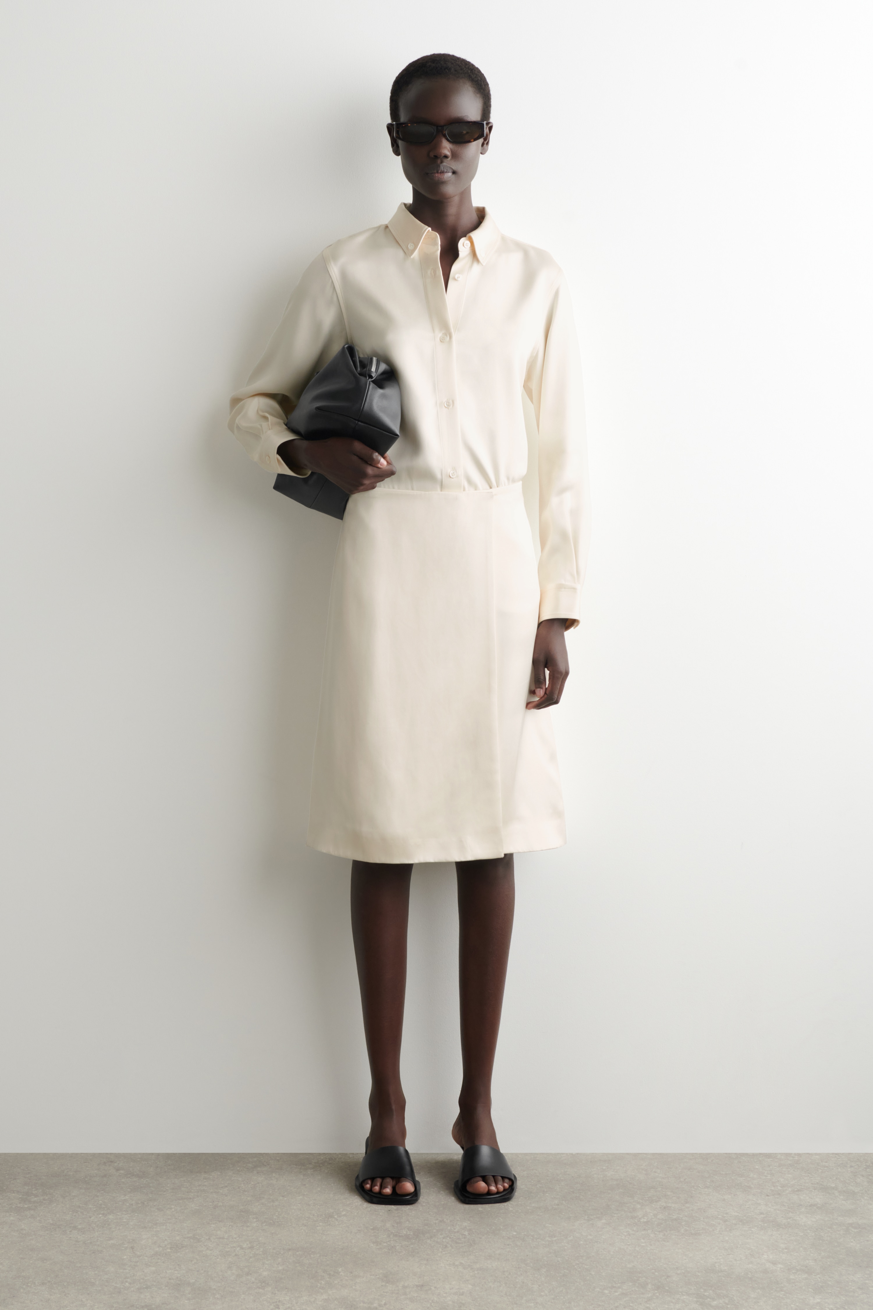 BUTTON-DOWN COLLAR SATIN SHIRT