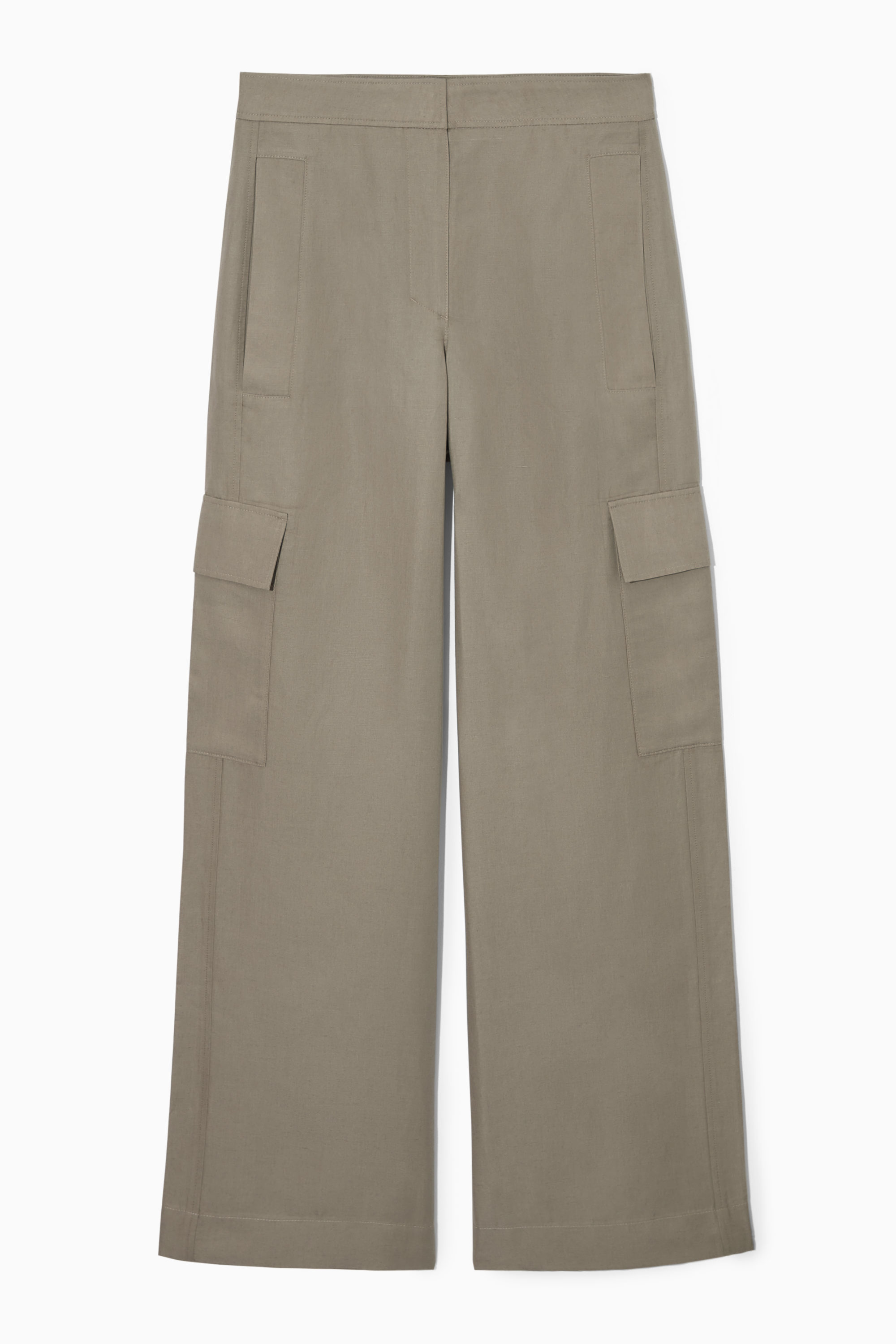 WIDE-LEG LINEN-BLEND CARGO TROUSERS - STONE | COS