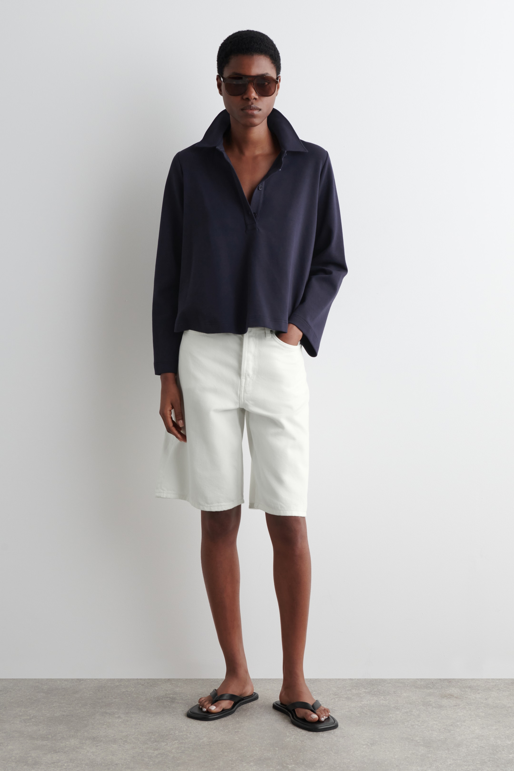 View larger image: FLARED COTTON-JERSEY POLO SHIRT - NAVY - Ladies | H&M GB 2